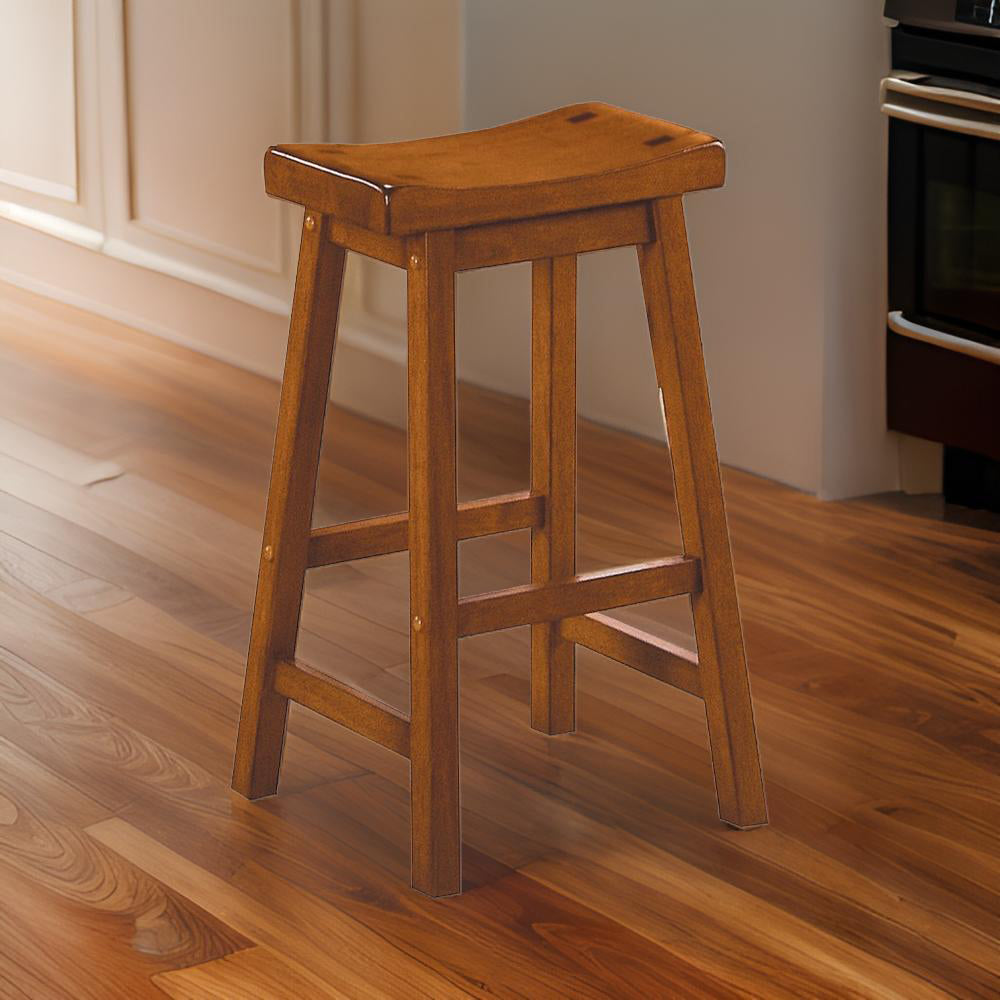Benzara Wooden 29" Counter Height Stool with Saddle Seat, Oak Brown, Set Of 2