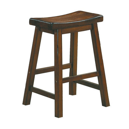 Benzara 24" Counter Height Stool with Saddle Seat, Distressed Cherry Brown, Set Of 2
