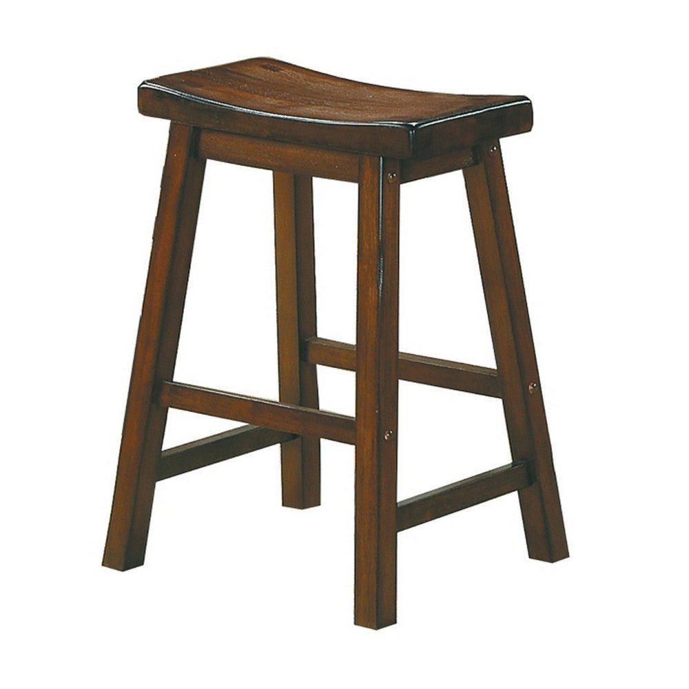 Benzara 24" Counter Height Stool with Saddle Seat, Distressed Cherry Brown, Set Of 2