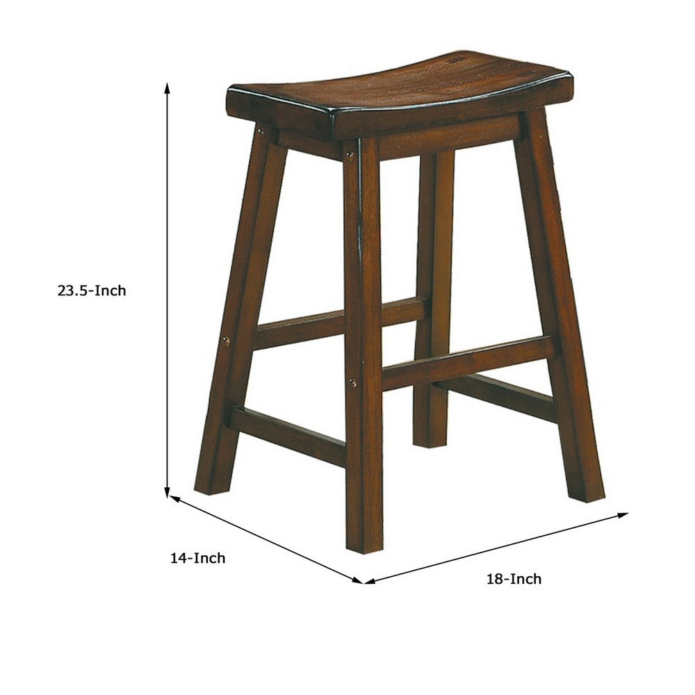 Benzara 24" Counter Height Stool with Saddle Seat, Distressed Cherry Brown, Set Of 2