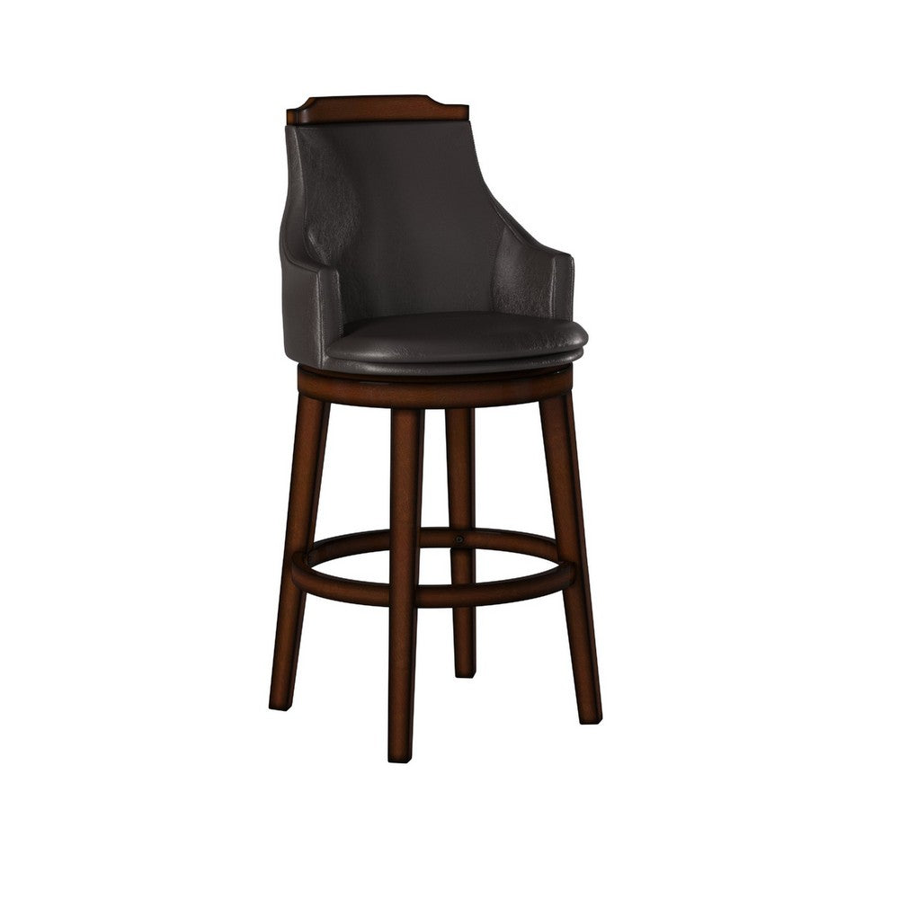 Benzara Bar Height Chair, Set of 2, Dark Brown Faux Leather, Wood Legs