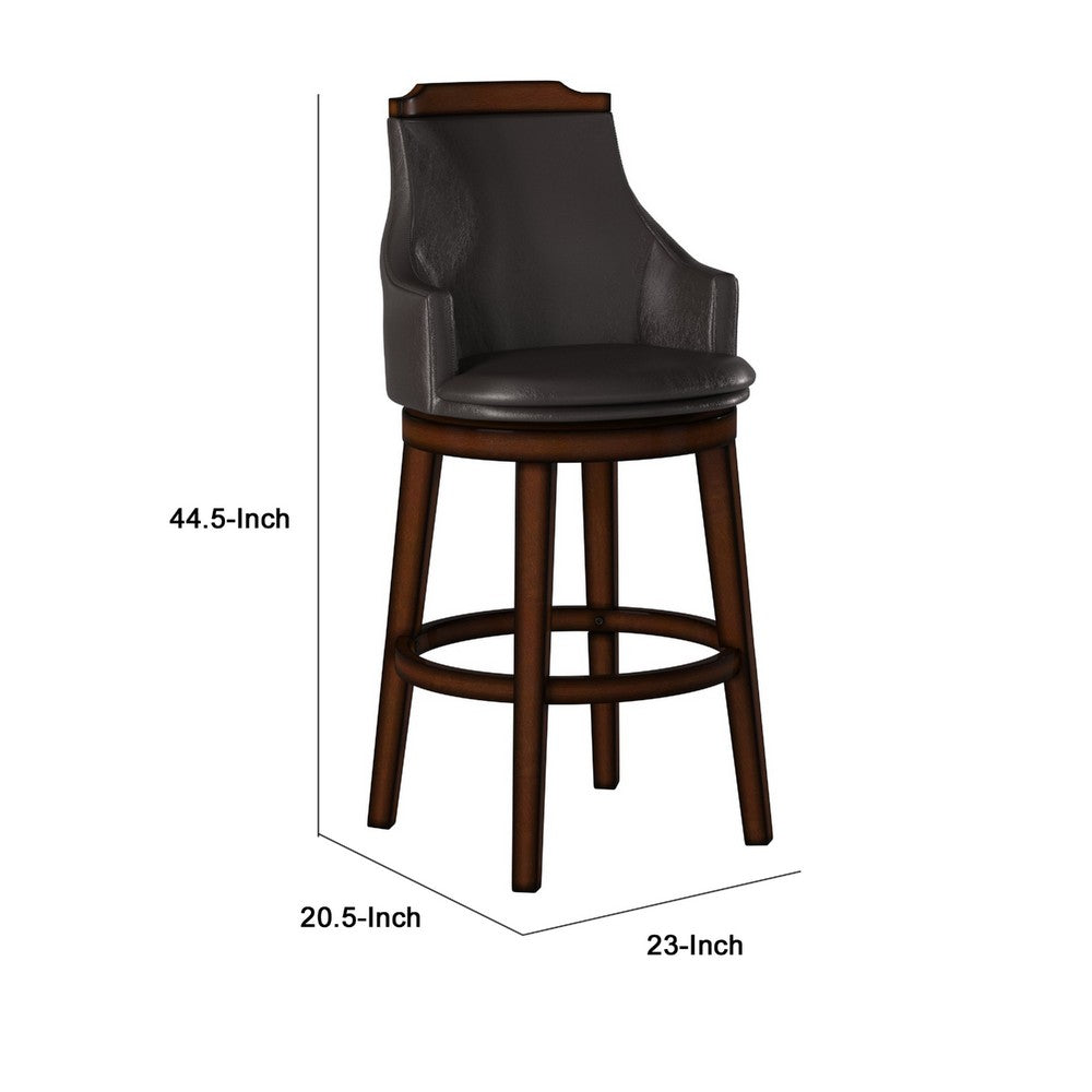 Benzara Bar Height Chair, Set of 2, Dark Brown Faux Leather, Wood Legs