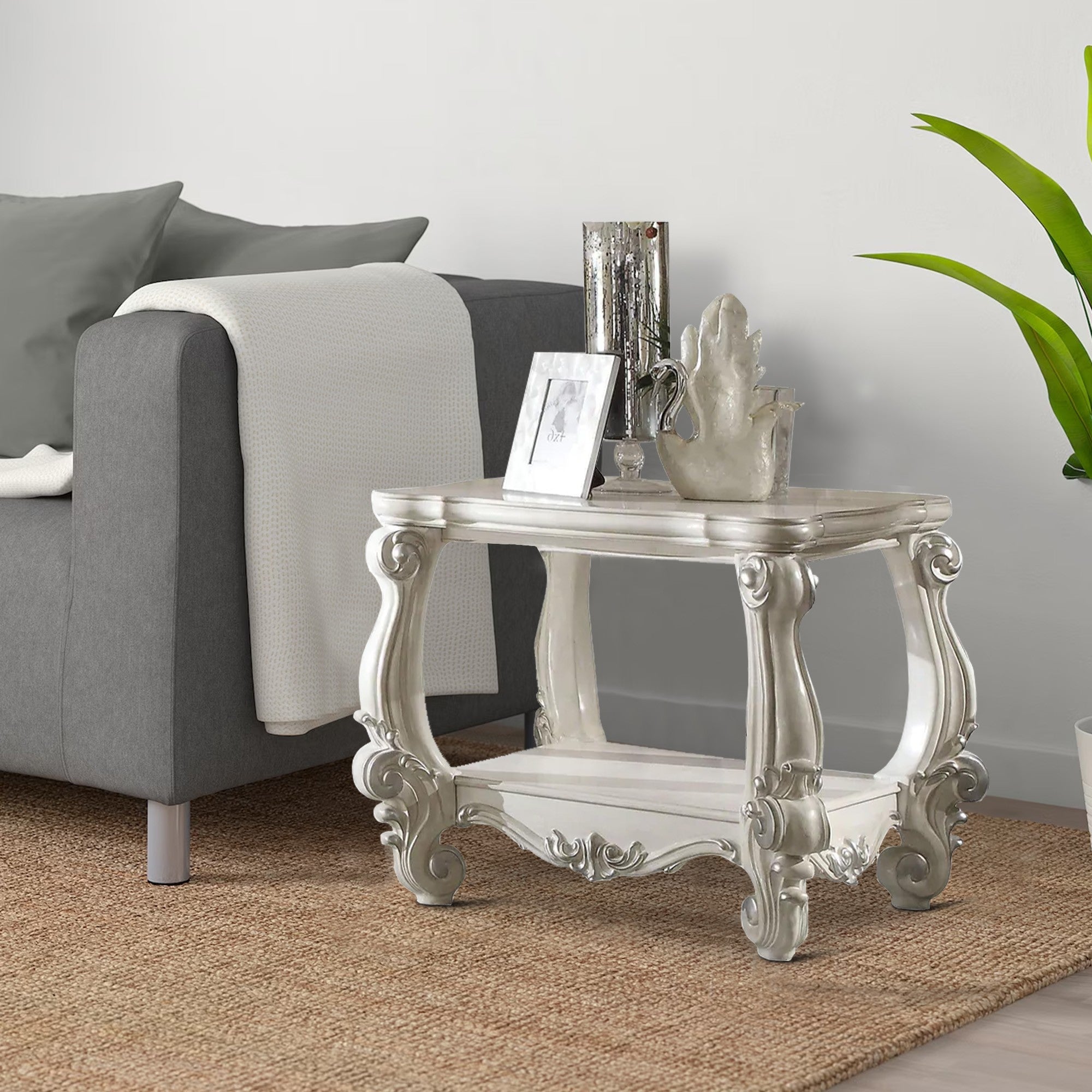 ACME Wooden End Table with Bottom Shelf in White