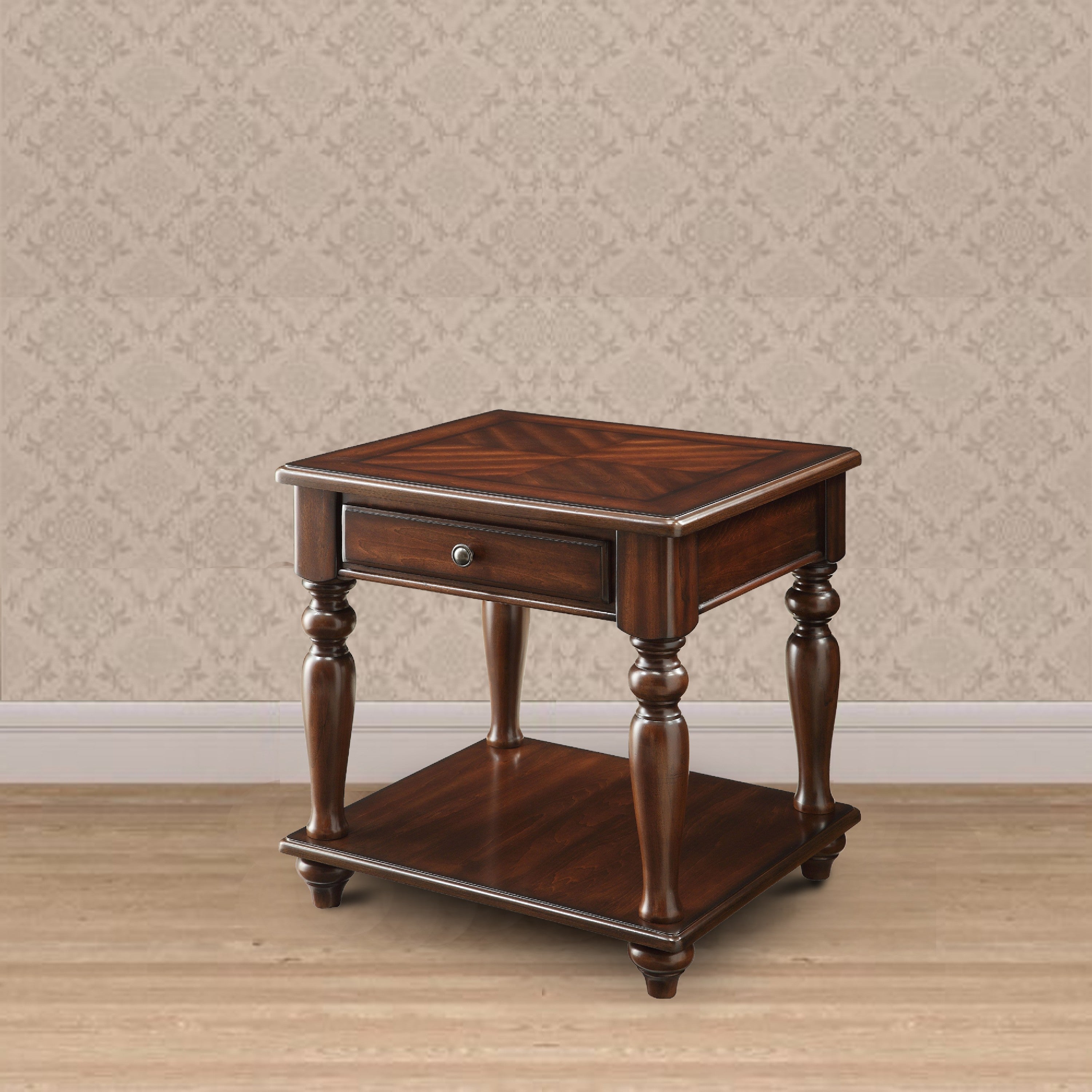ACME Wooden End Table with 1 Drawer And 1 Bottom Shelf, Walnut Brown