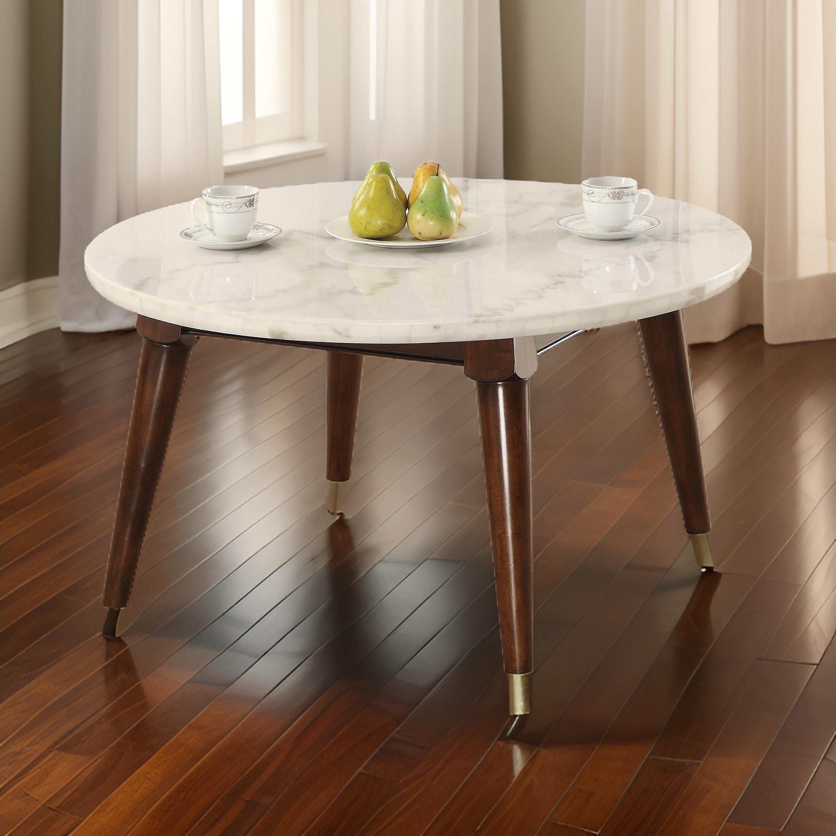 ACME Wood Base Coffee Table with Marble Top, Walnut Brown