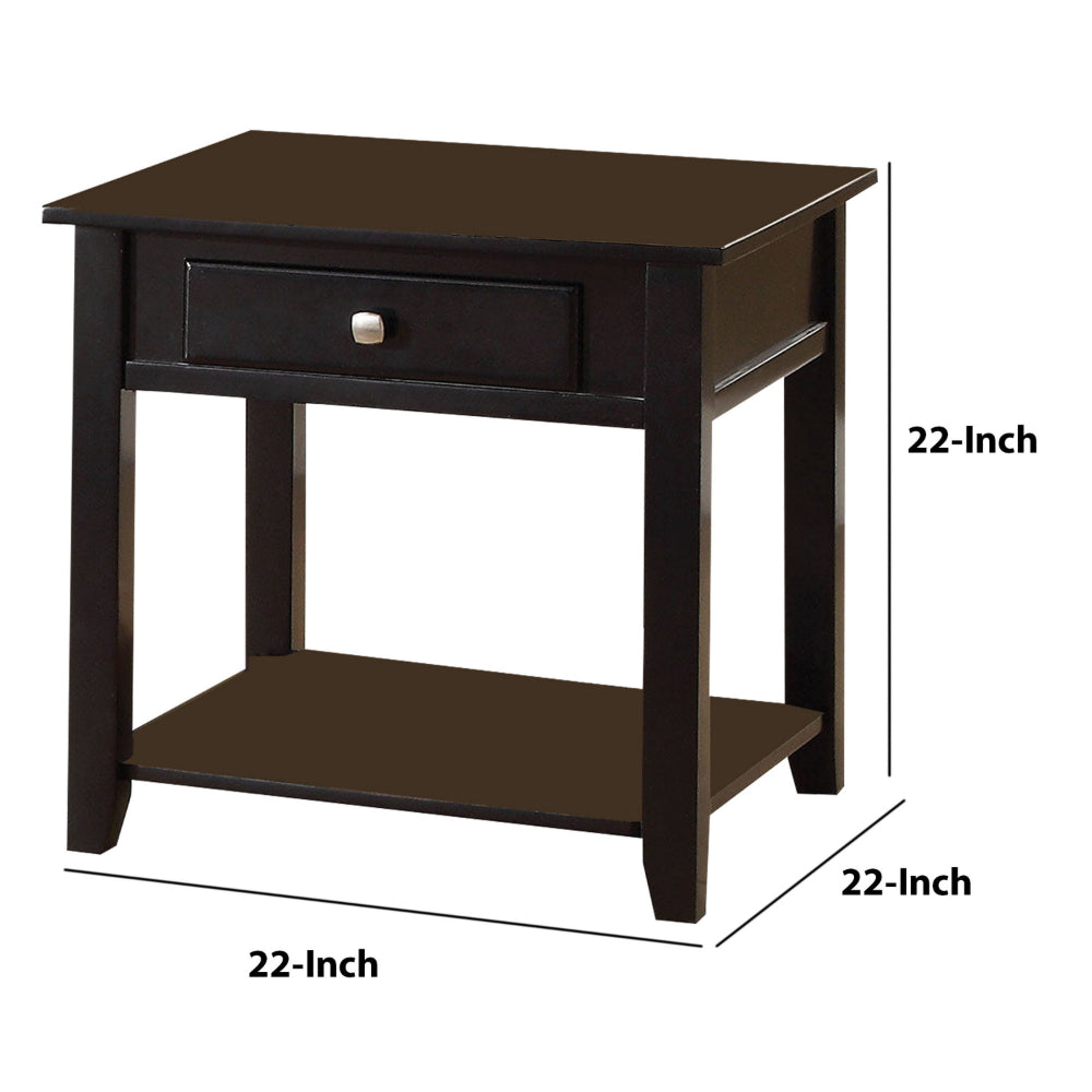 ACME Wooden End Table with One Drawer And One Shelf, Black