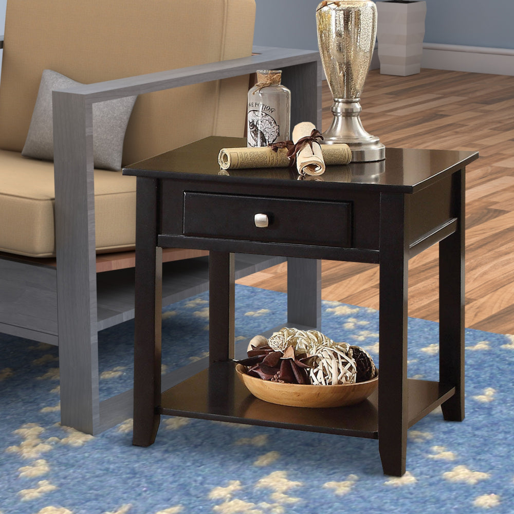 ACME Wooden End Table with One Drawer And One Shelf, Black