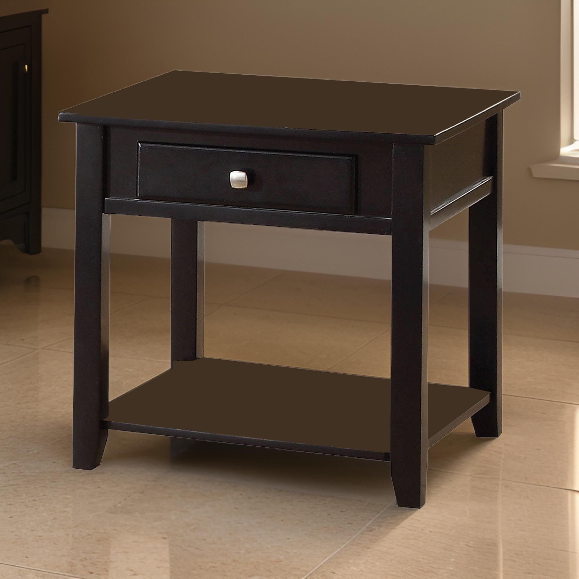 ACME Wooden End Table with One Drawer And One Shelf, Black
