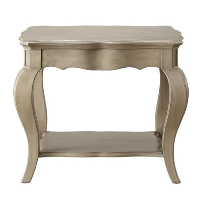 ACME Wooden End Table with Lower Shelf in Antique Taupe Silver Finish