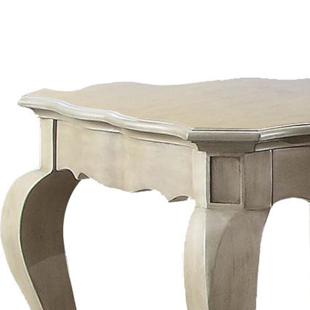 ACME Wooden End Table with Lower Shelf in Antique Taupe Silver Finish