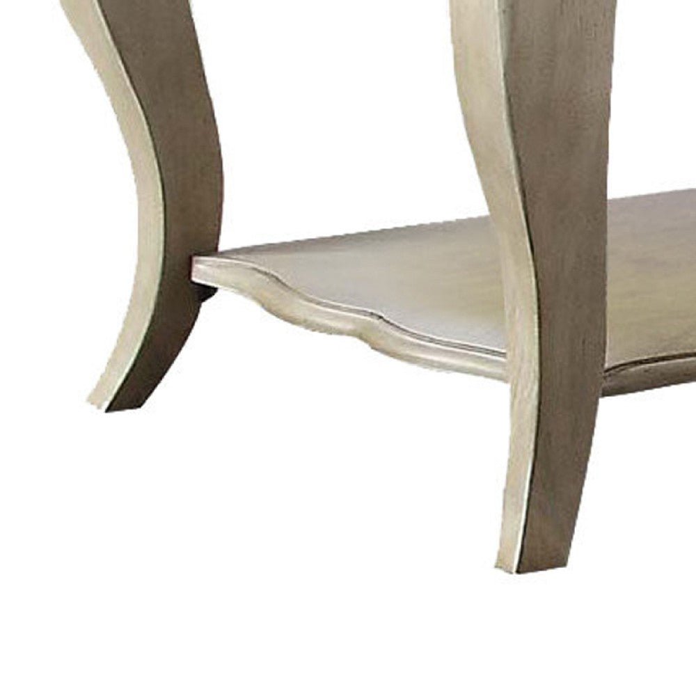 ACME Wooden End Table with Lower Shelf in Antique Taupe Silver Finish