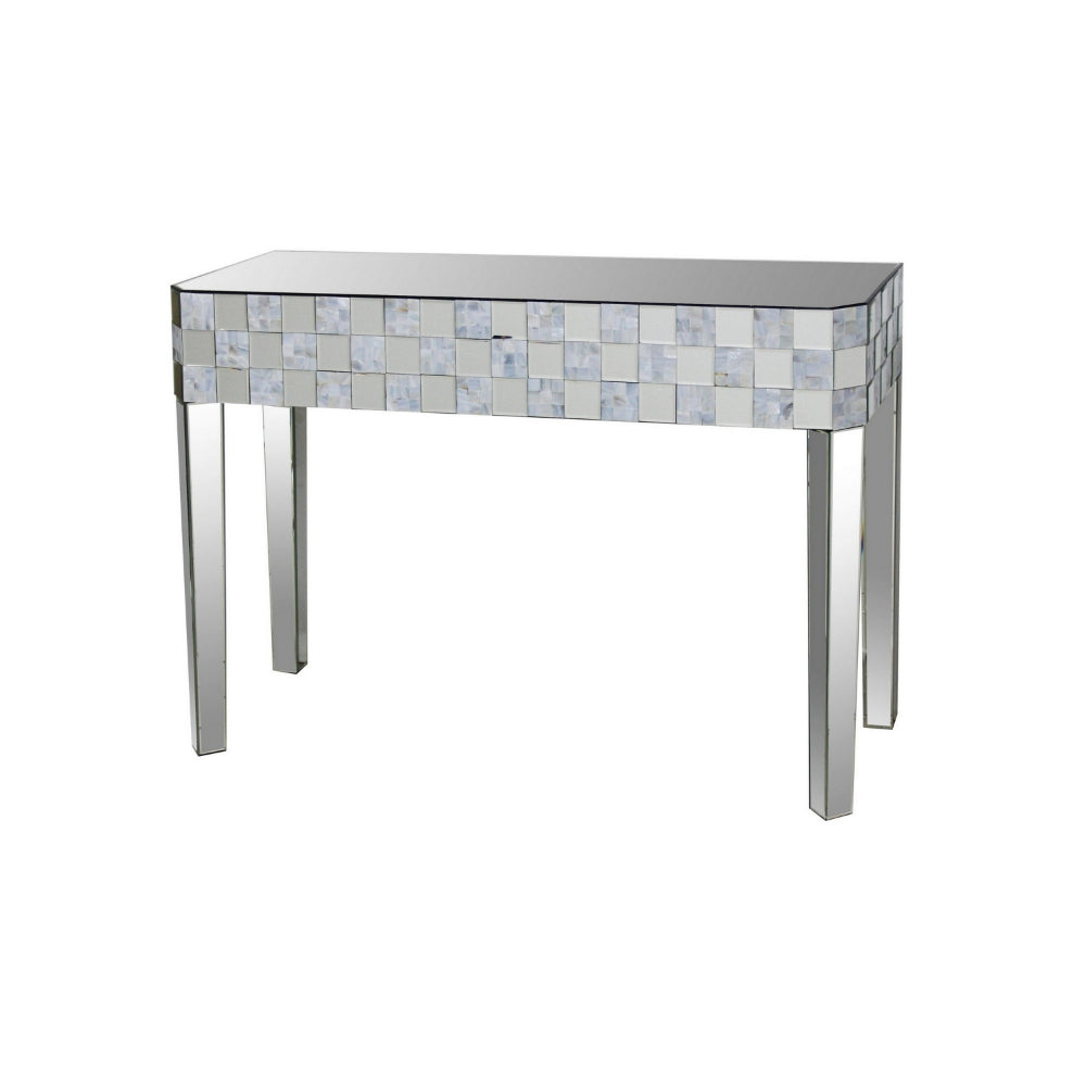 ACME Frosted Chequered Pattern Console Table In Rectangular Shape, Clear