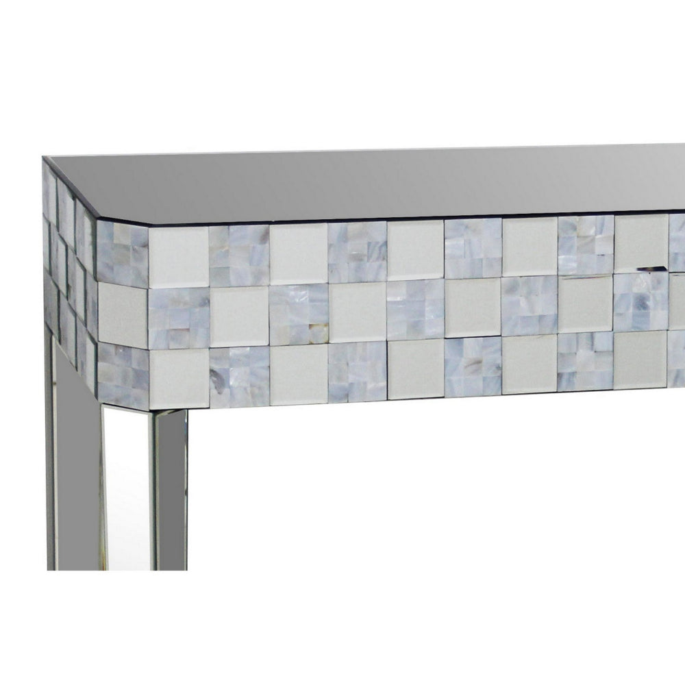 ACME Frosted Chequered Pattern Console Table In Rectangular Shape, Clear