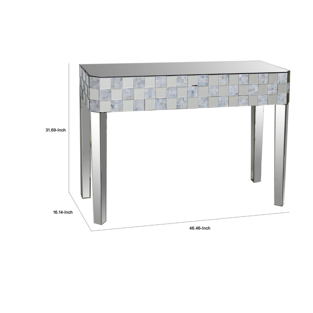 ACME Frosted Chequered Pattern Console Table In Rectangular Shape, Clear
