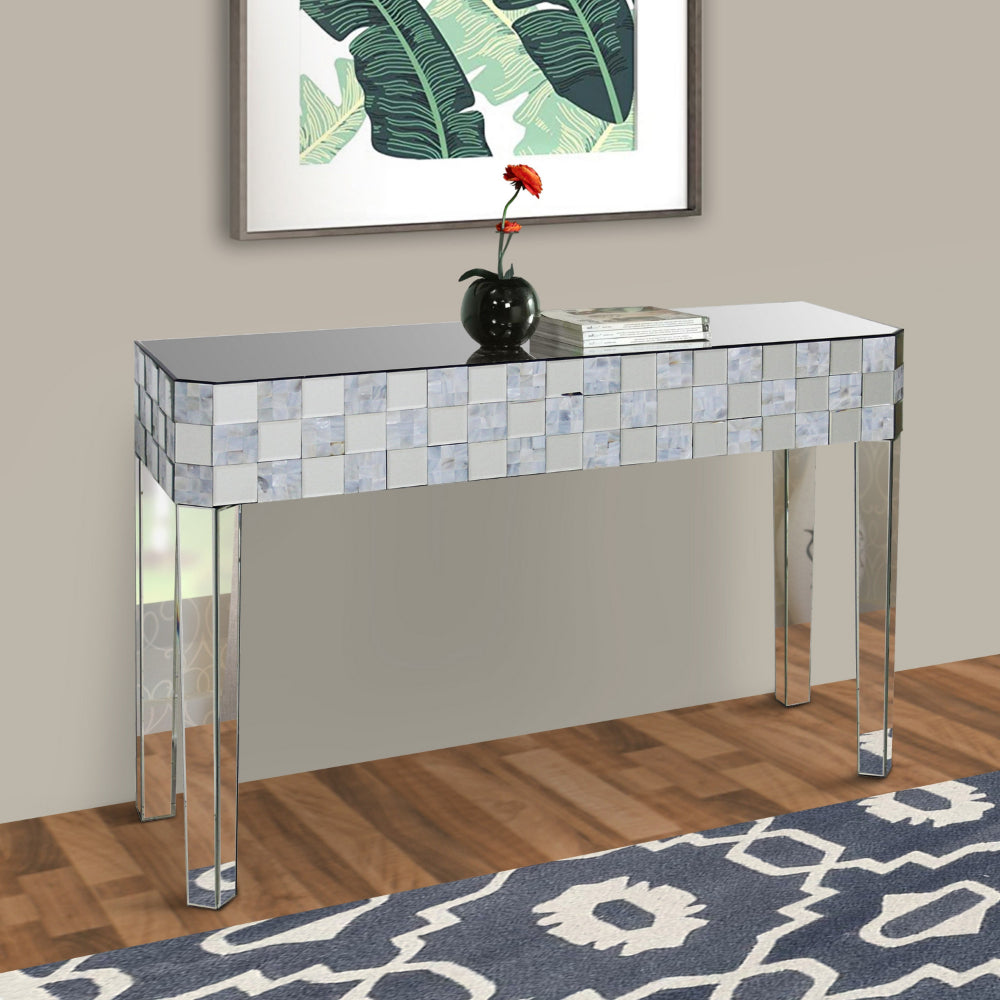 ACME Frosted Chequered Pattern Console Table In Rectangular Shape, Clear