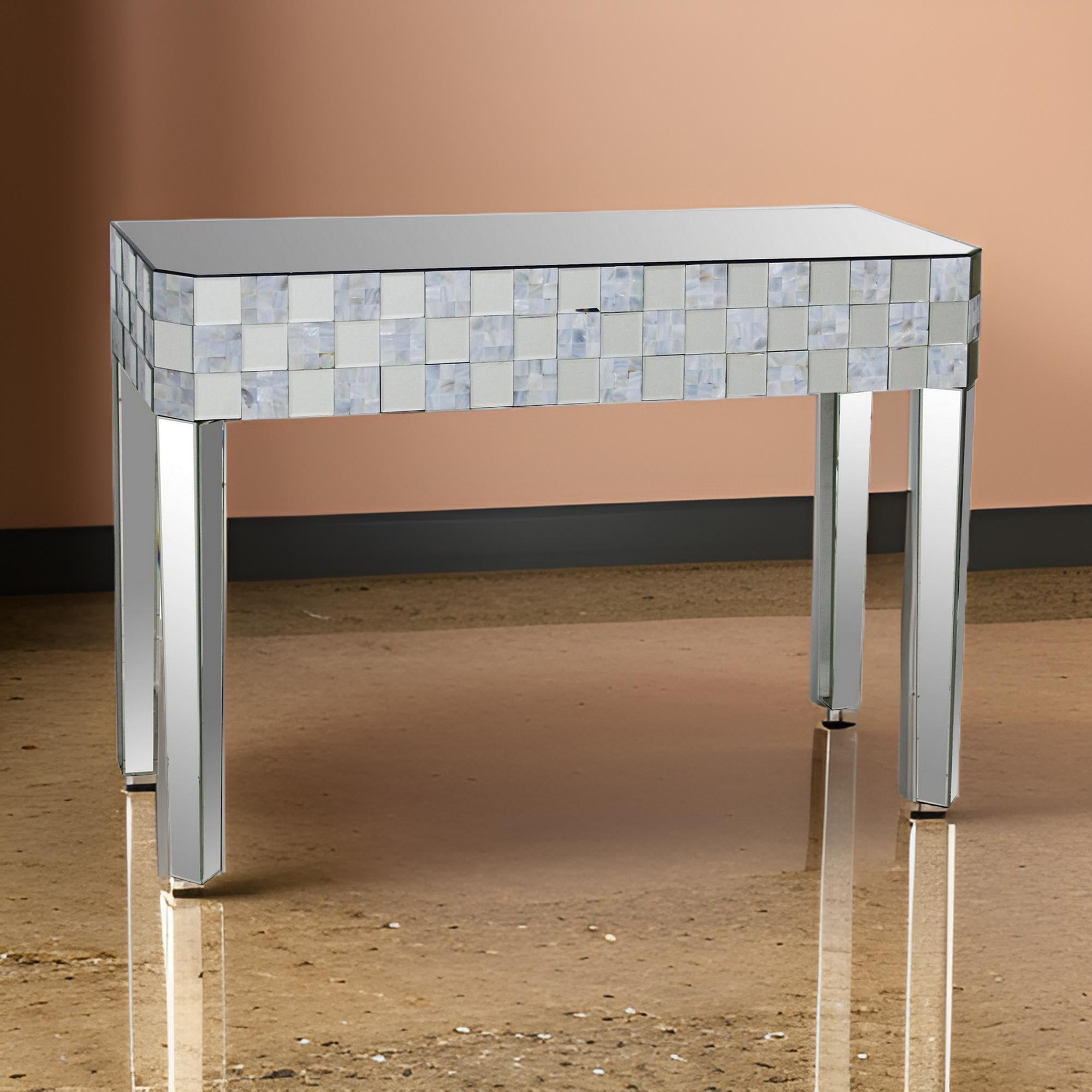 ACME Frosted Chequered Pattern Console Table In Rectangular Shape, Clear