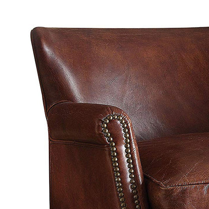 ACME Leather Upholstered Accent Chair With Nail head Trim, Dark Brown