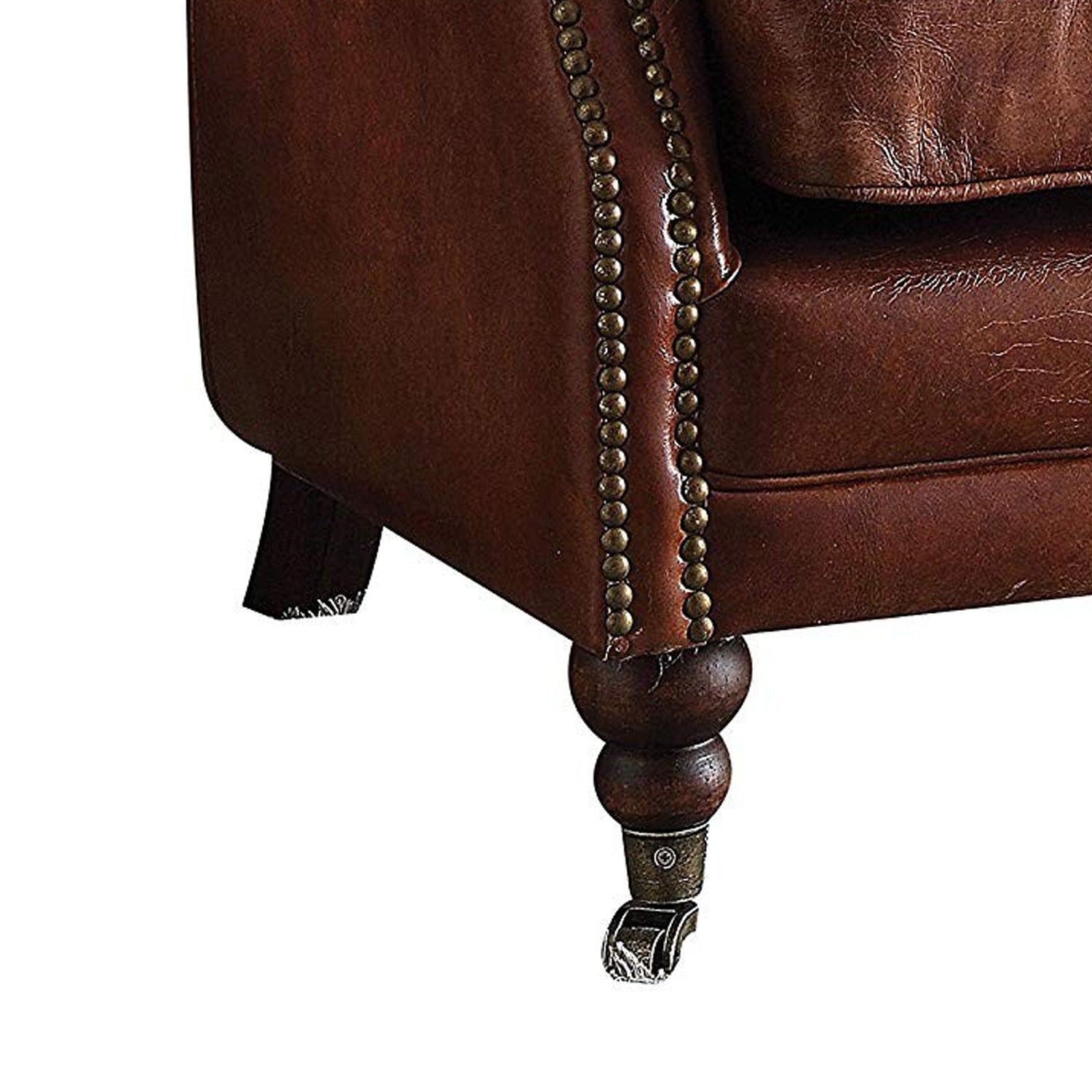ACME Leather Upholstered Accent Chair With Nail head Trim, Dark Brown