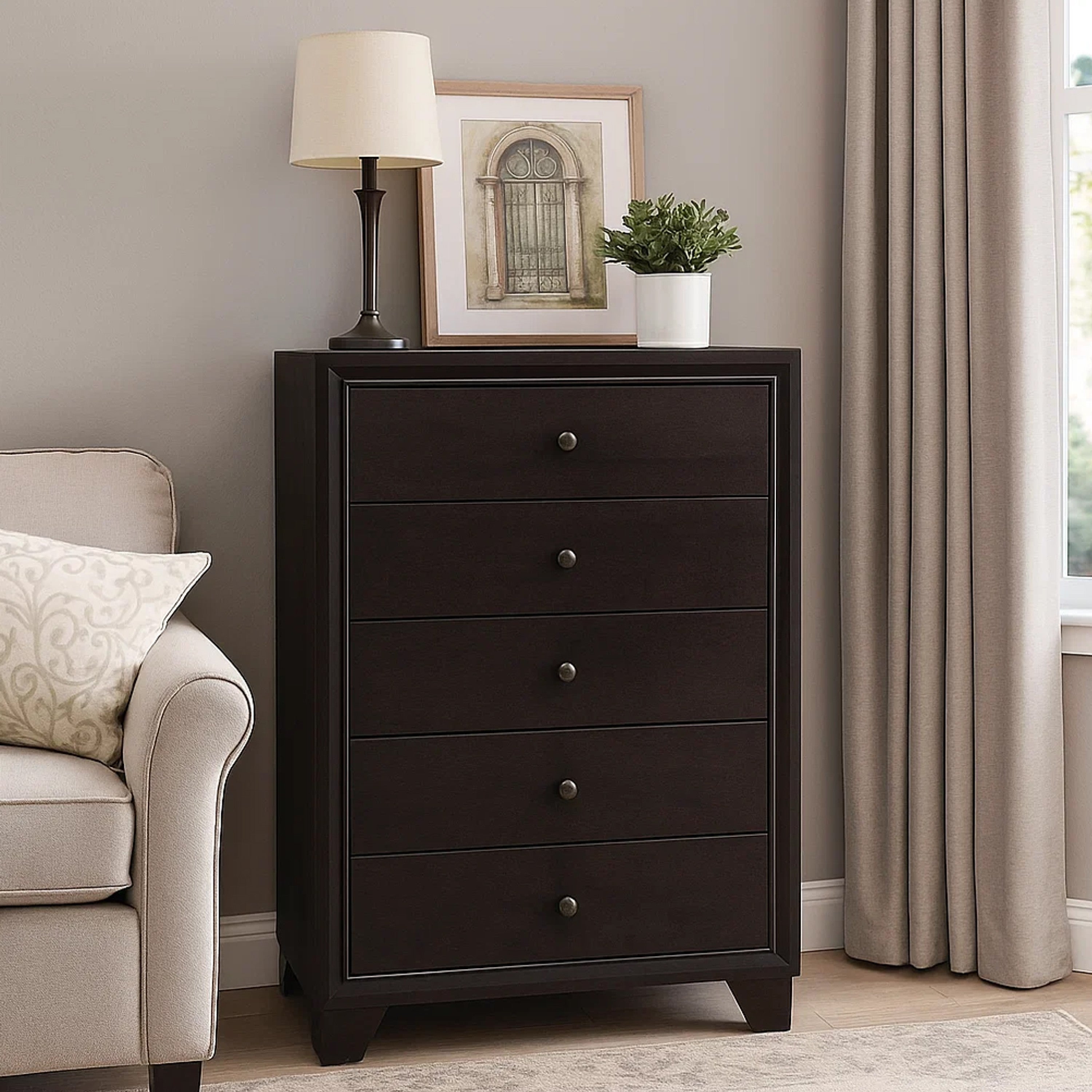 ACME Wooden Chest with 5 Spacious Drawers , Espresso Brown