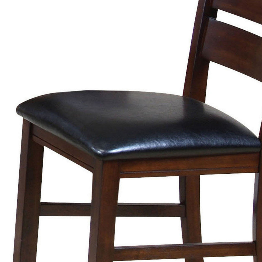 ACME Leather Upholstered Wooden Side Chairs With Ladder Back, Brown & Black, (Set of 2)