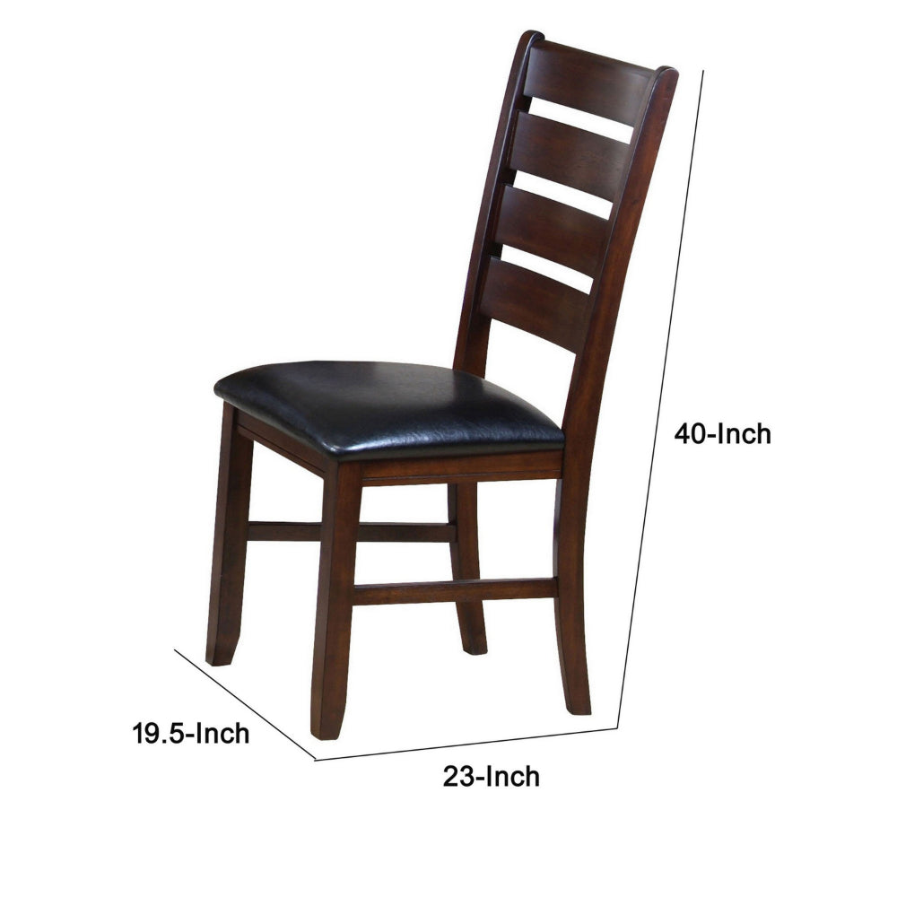 ACME Leather Upholstered Wooden Side Chairs With Ladder Back, Brown & Black, (Set of 2)