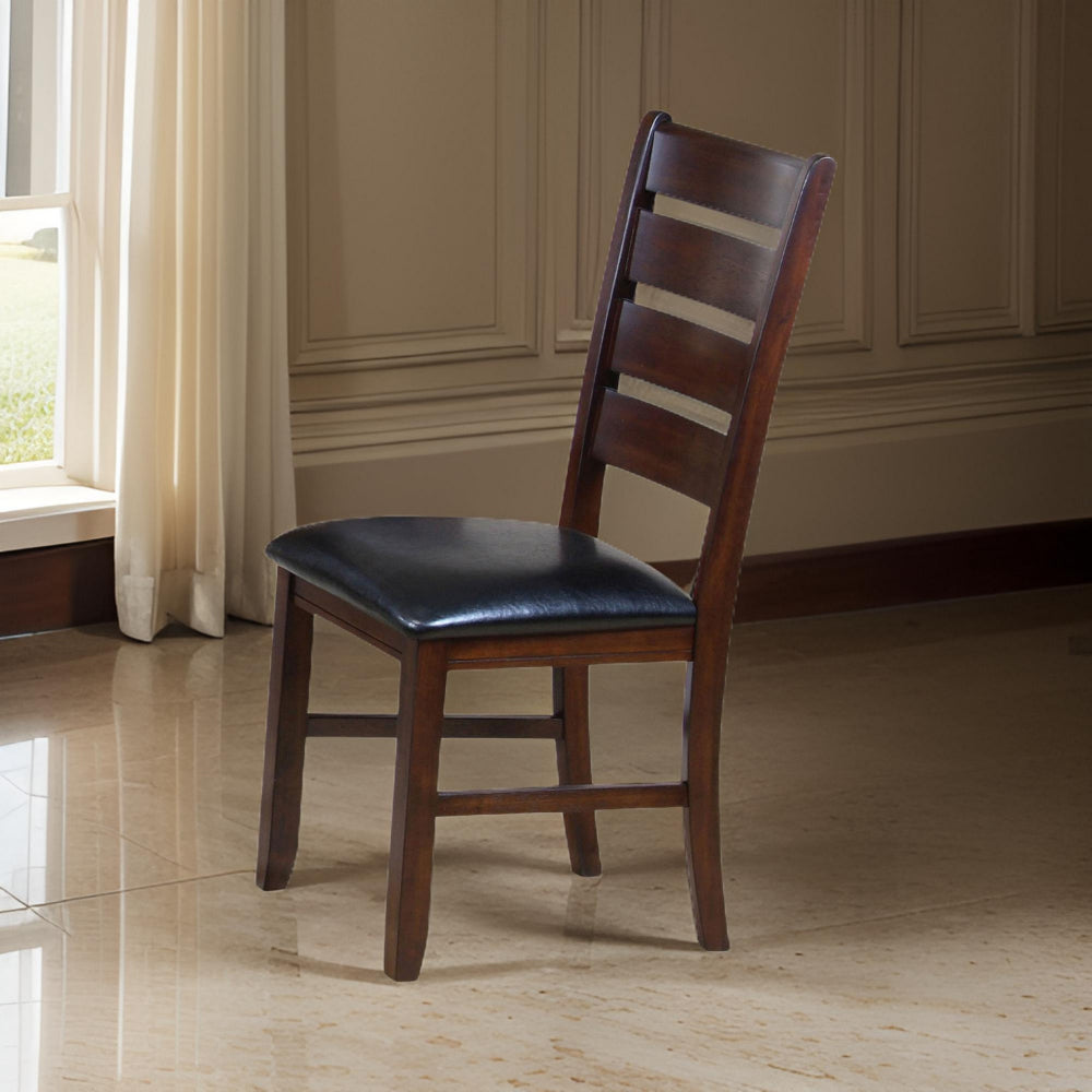 ACME Leather Upholstered Wooden Side Chairs With Ladder Back, Brown & Black, (Set of 2)