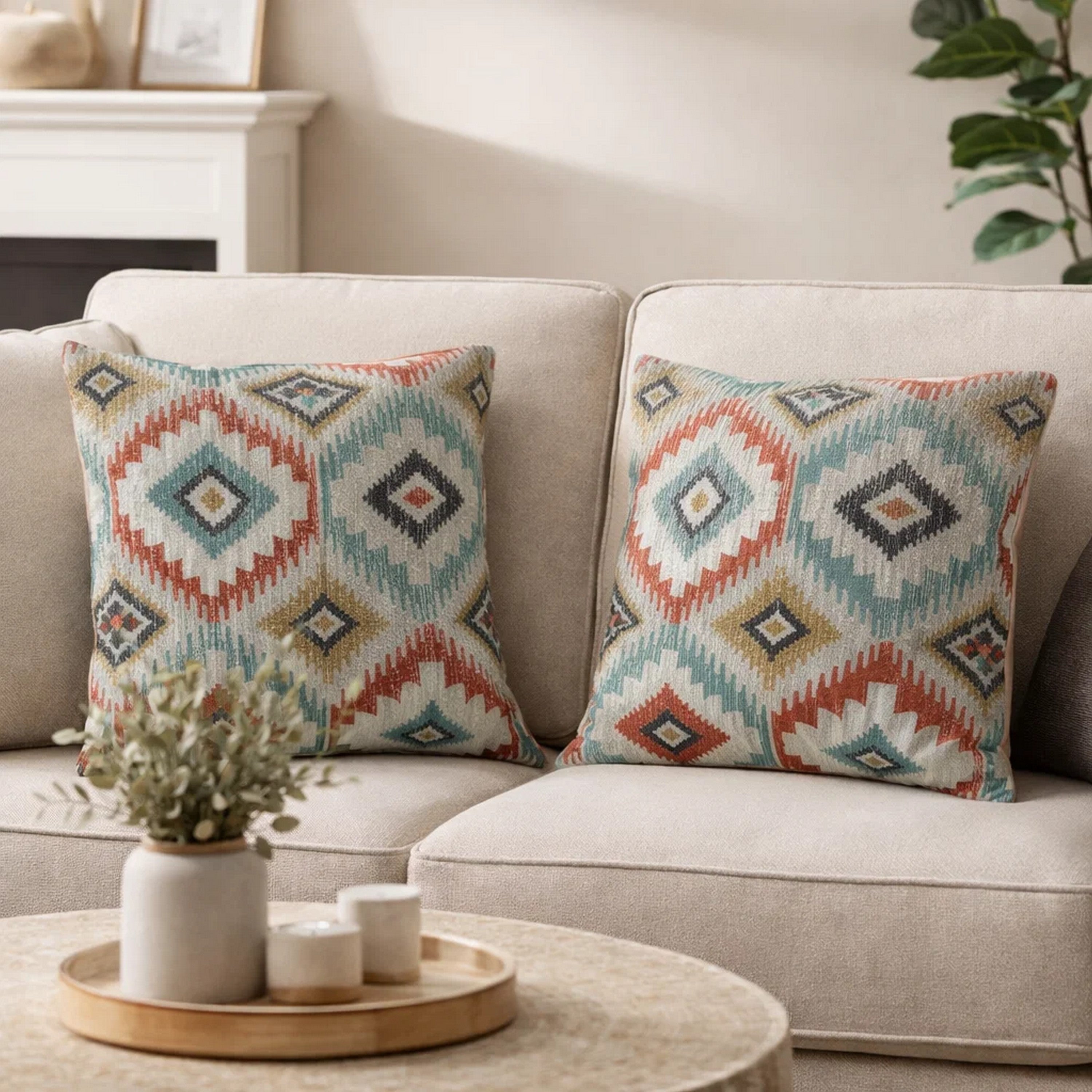 Benzara Contemporary Style Diamond Patterned Set of 2 Throw Pillows, Multicolor