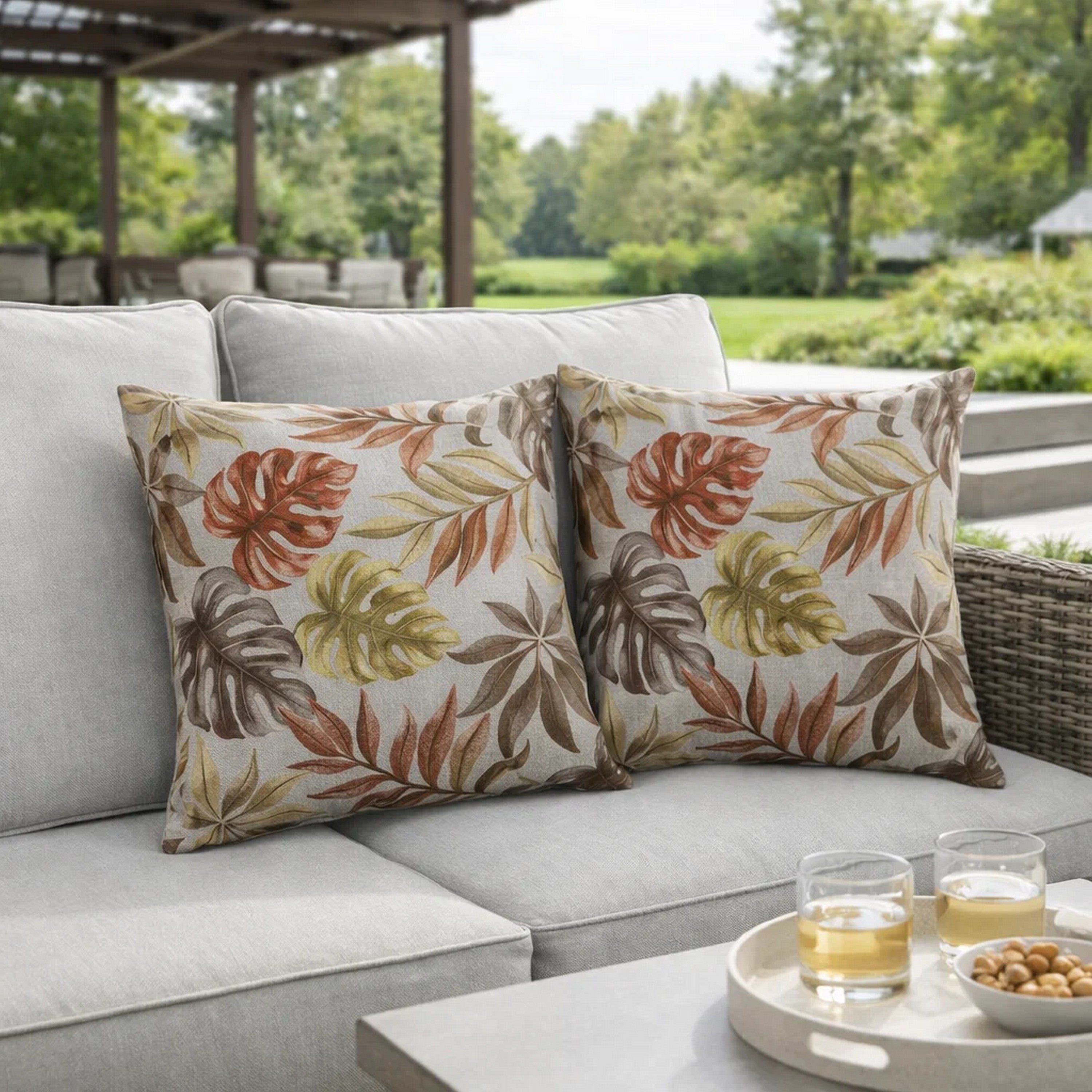Benzara Contemporary Style Leaf Designed Set of 2 Throw Pillows, Red