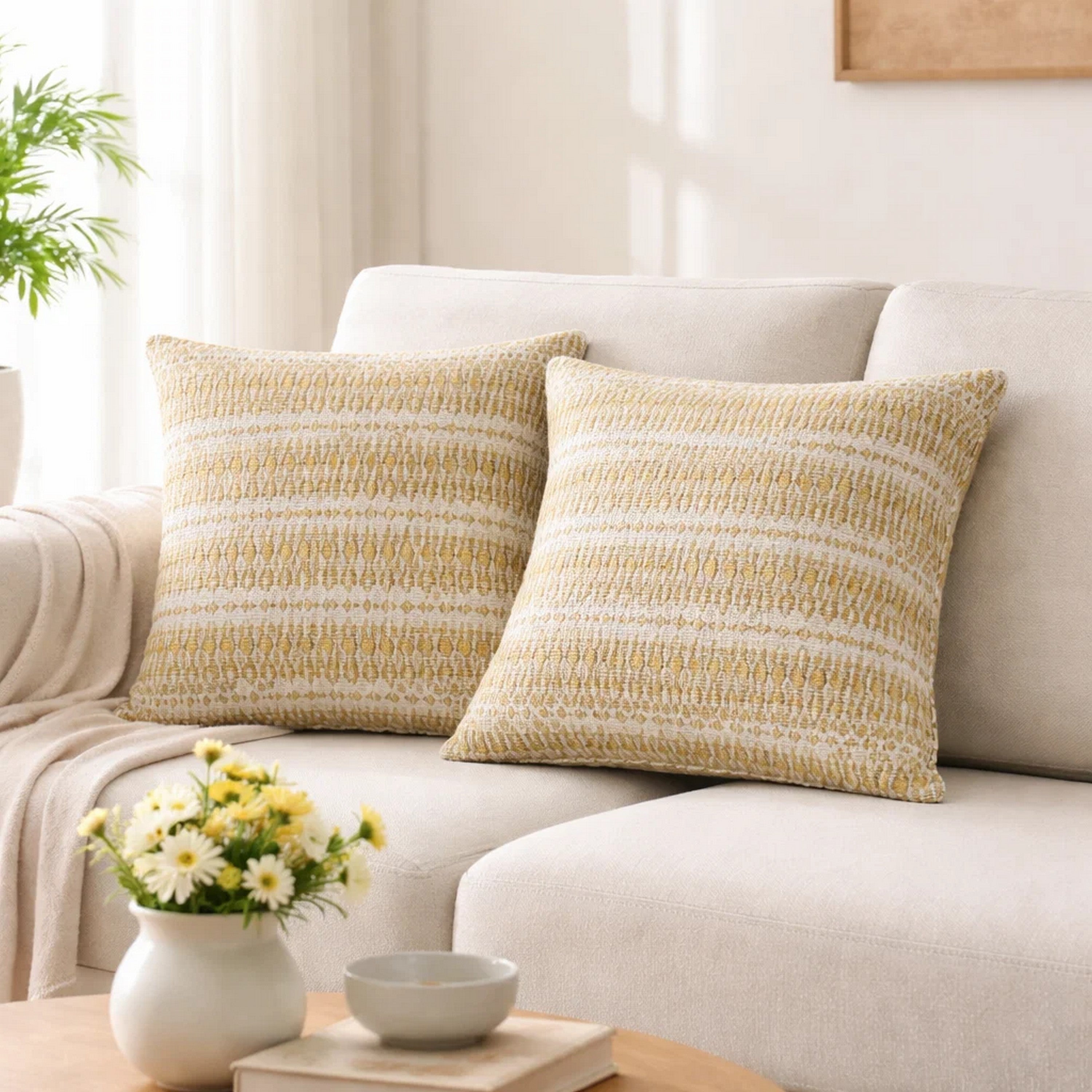 Benzara Contemporary Style Simple Traditionally Designed Set of 2 Throw Pillows, Yellow