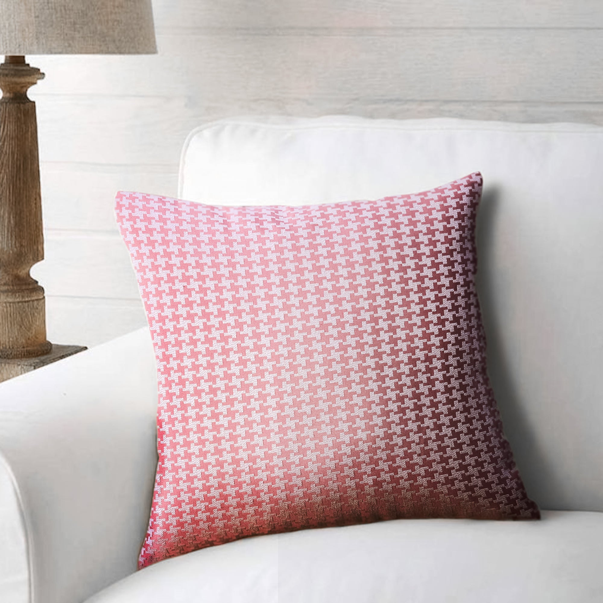 Benzara 20 x 20 Modern Throw Pillow, Square, Houndstooth Pattern, Set of 2, Pink