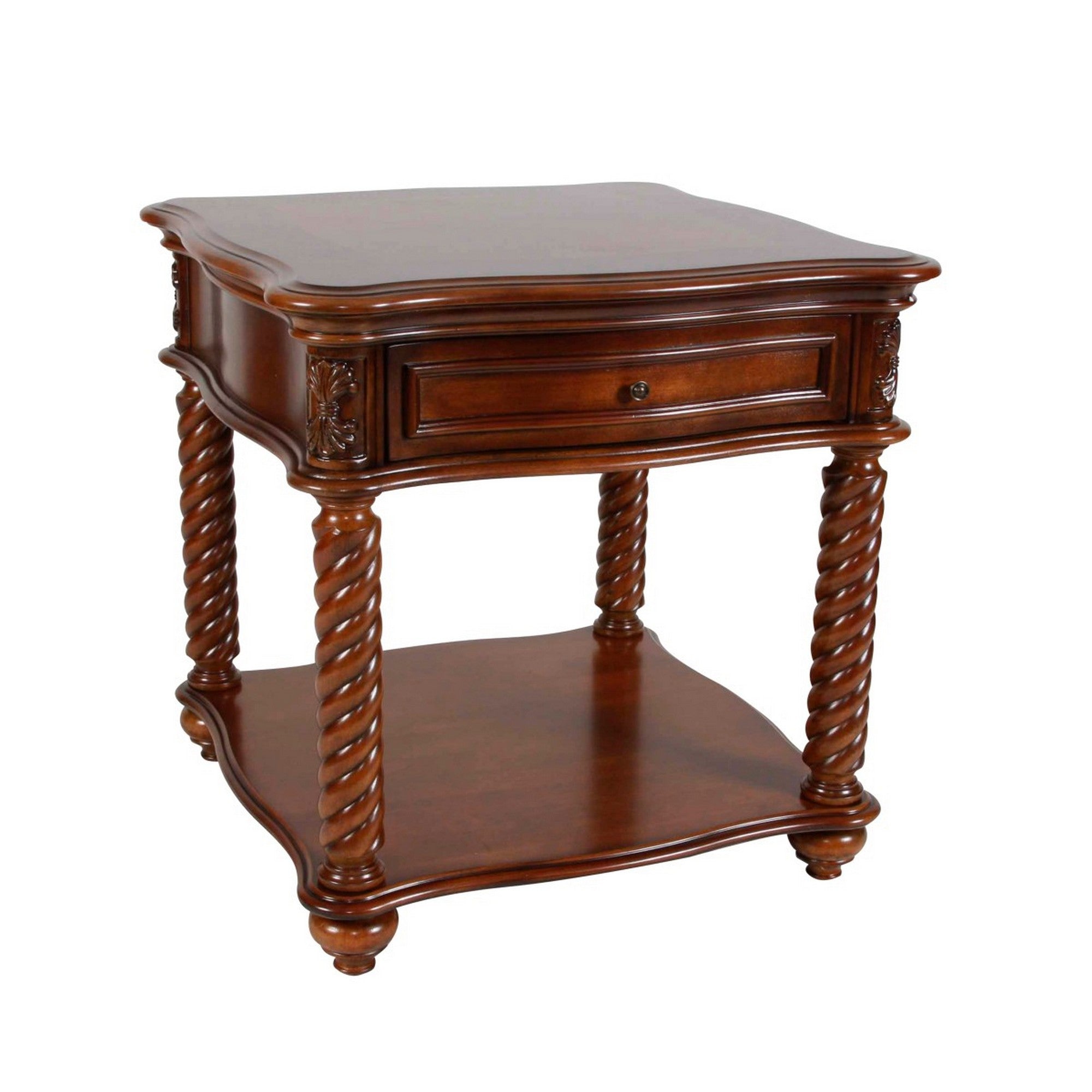 Benzara Mahogany End Table With Marble Tabletop, Brown