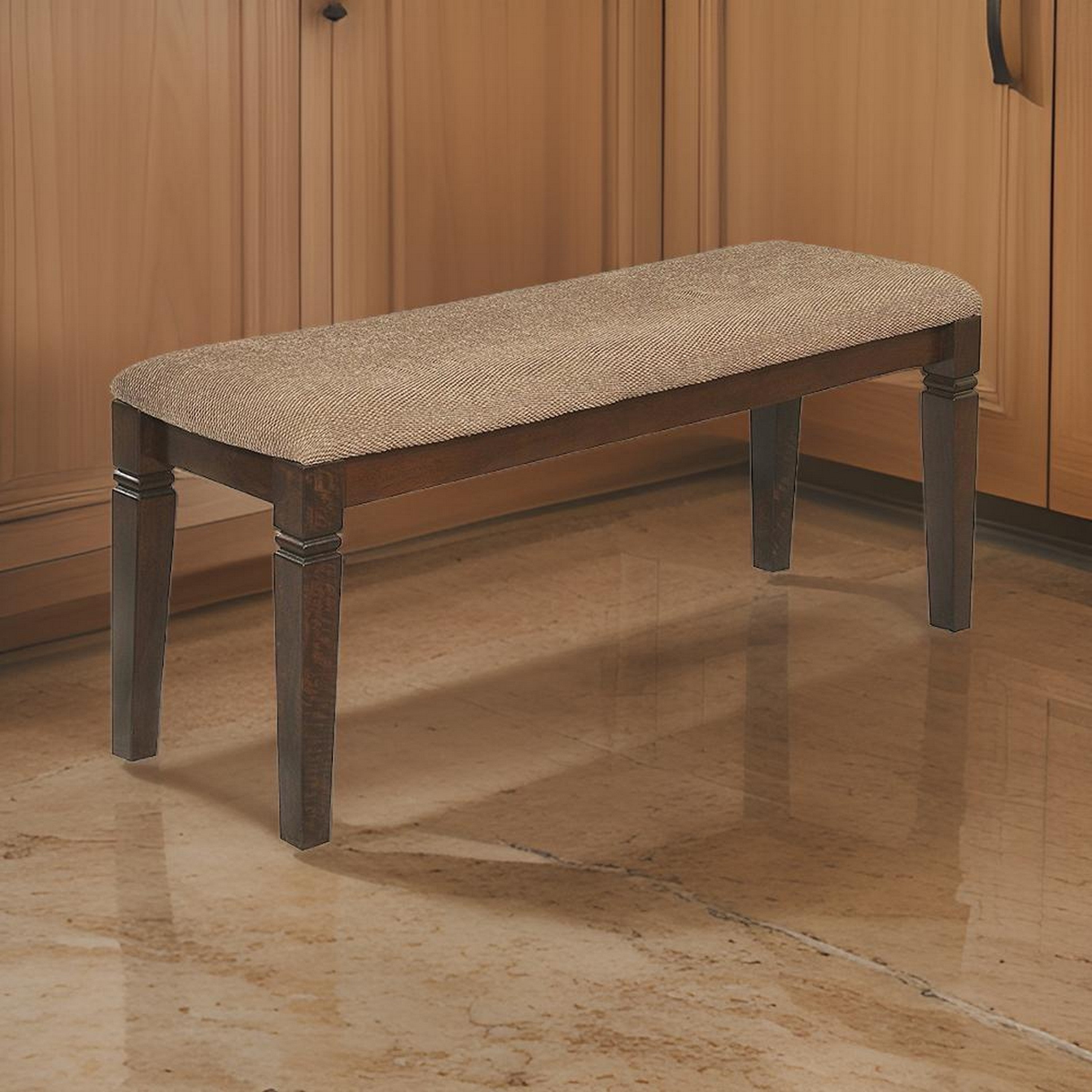 Benzara Fabric Upholstered Solid Wooden Bench, Light & Dark Brown