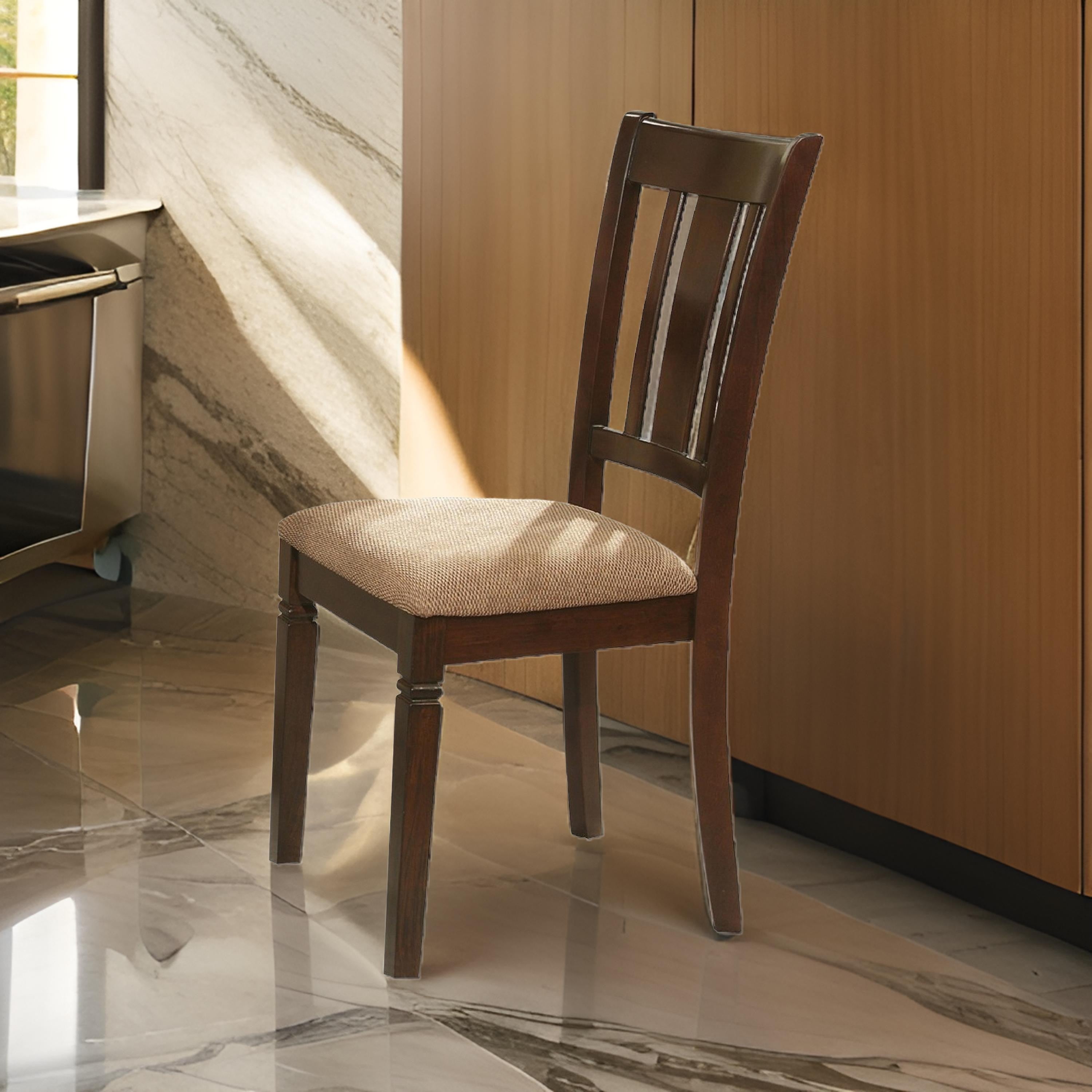 Benzara Fabric Upholstered Slated Back Side Chair, Espresso & Light Brown (Set of 2)
