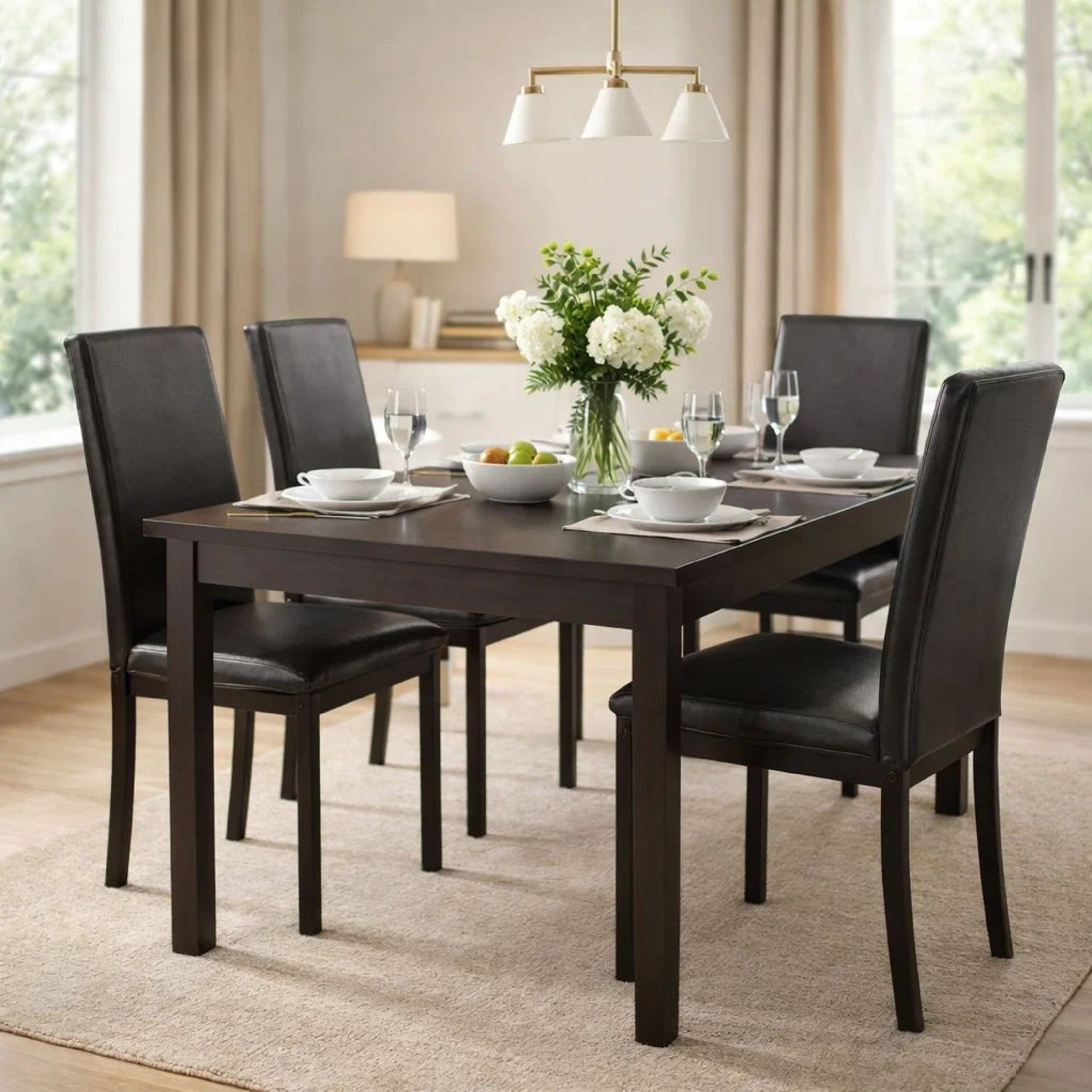 Benzara Leatherette Upholstered Counter Height Metal Frame Side Chair, Dark Brown (Set of 4)