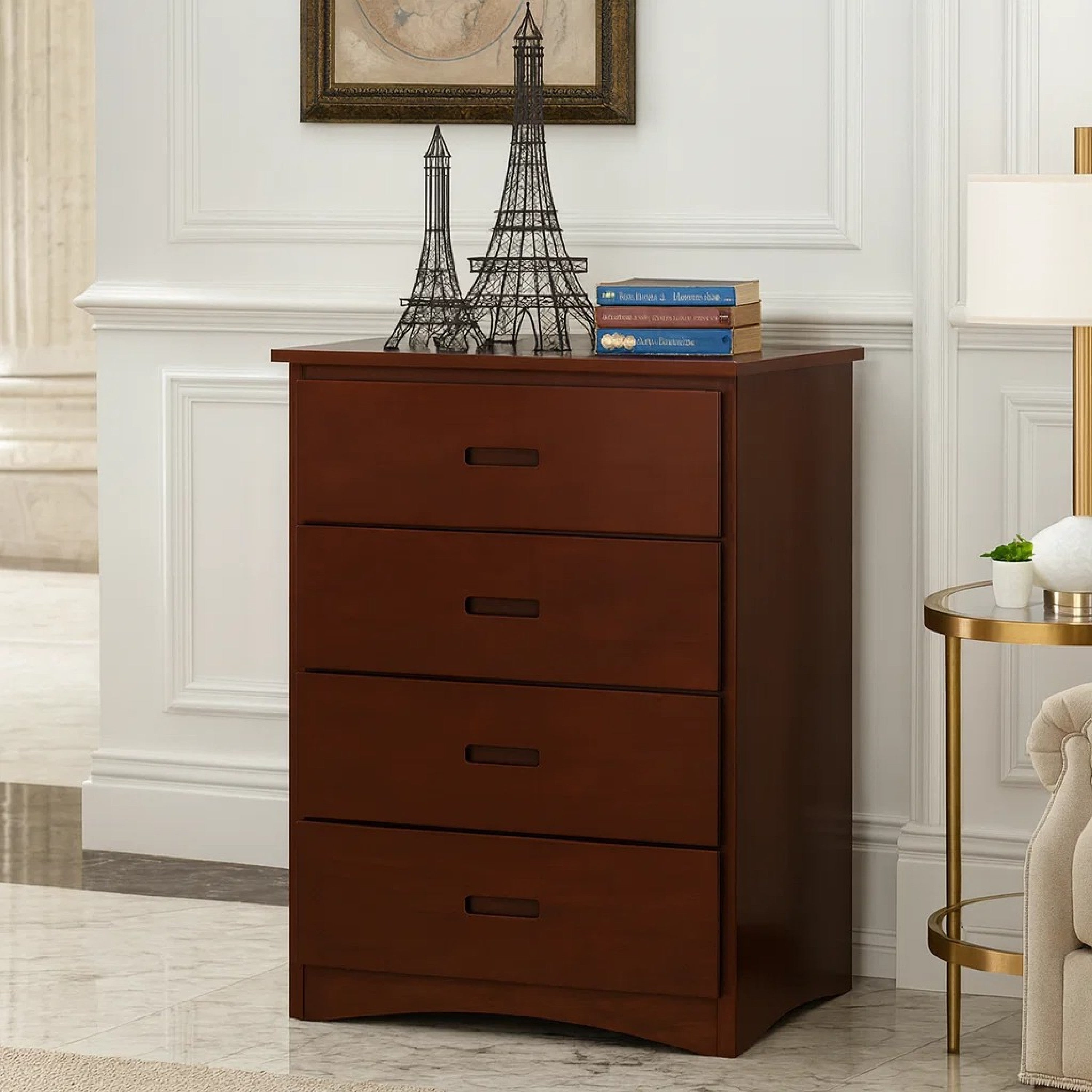 Benzara Wooden Chest With 4 Drawers, Dark Cherry Brown