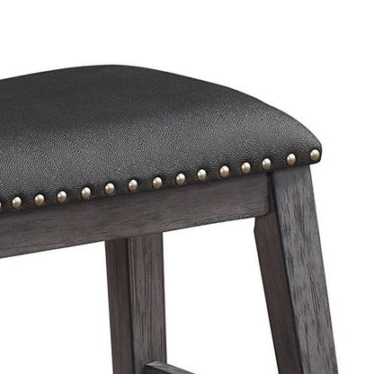 Benzara Wood & Leather CoUnter Height Stool with Nail head Trim, Set of 2, Black & Gray
