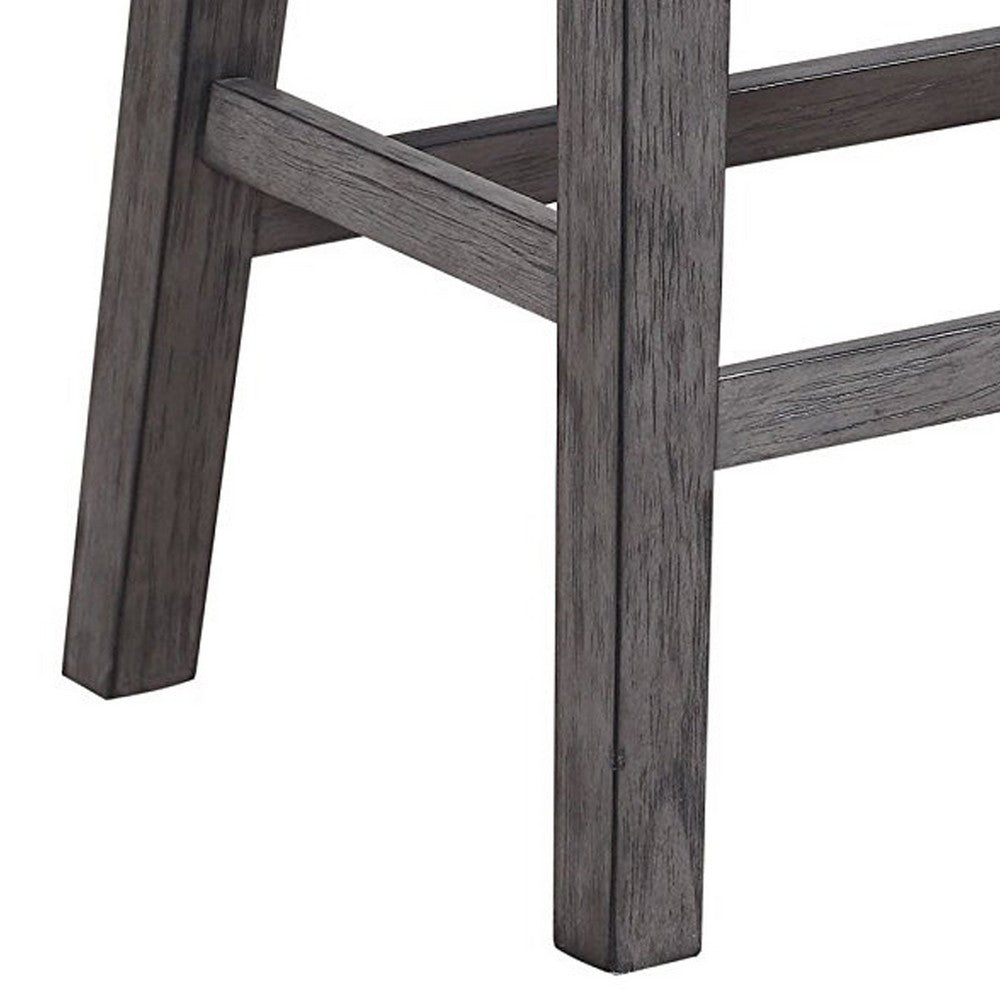 Benzara Wood & Leather CoUnter Height Stool with Nail head Trim, Set of 2, Black & Gray