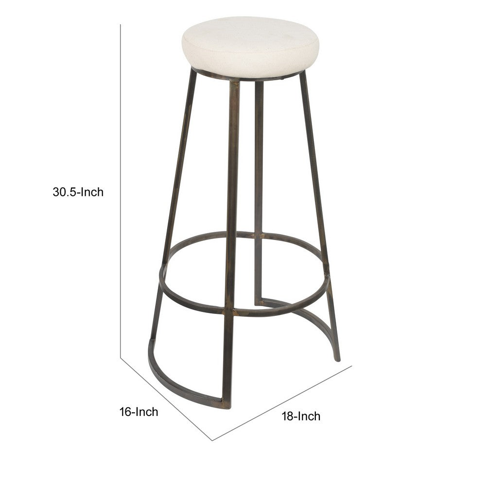 Benzara Metal Framed Backless Counter Stool With Polyester Seat, Black & White