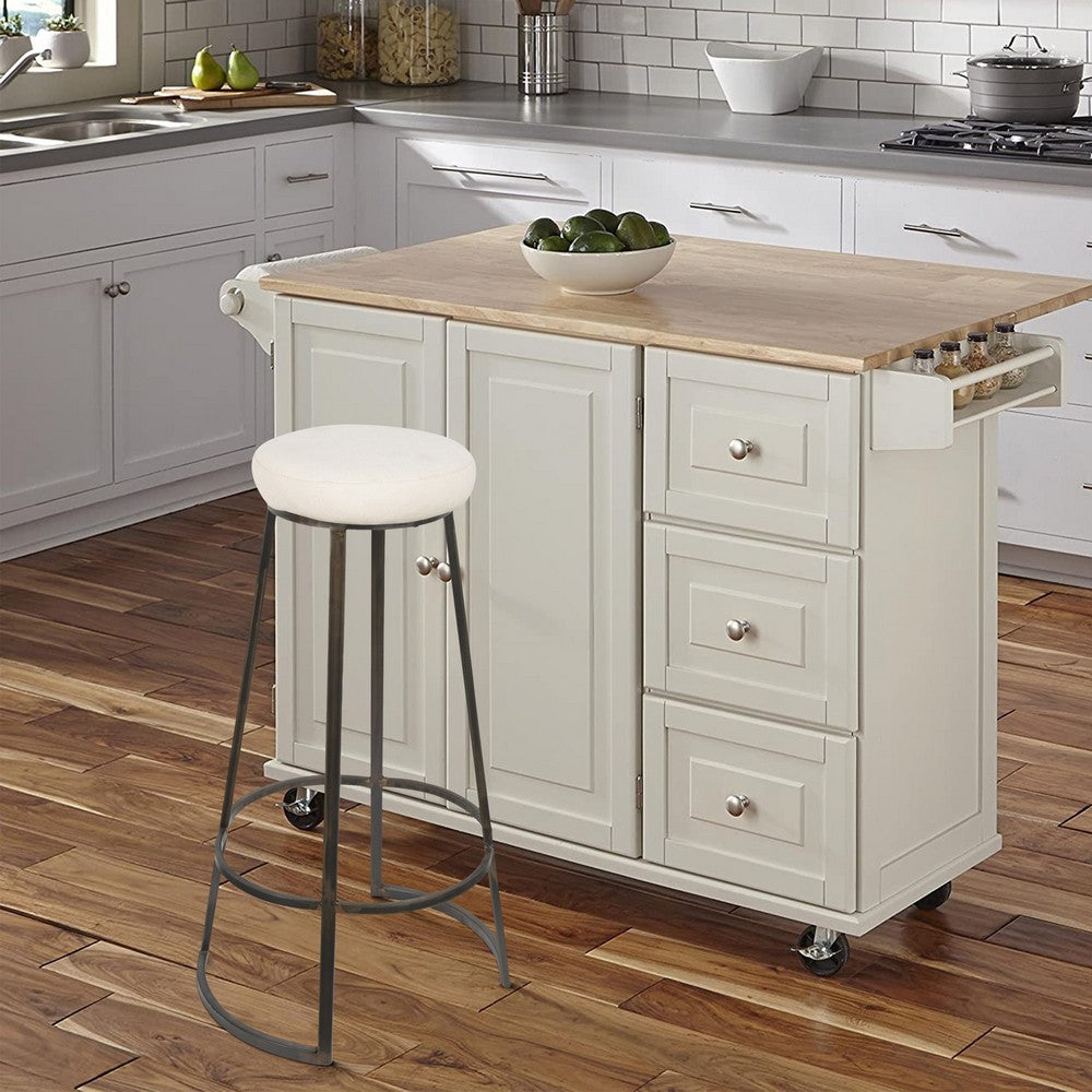 Benzara Metal Framed Backless Counter Stool With Polyester Seat, Black & White