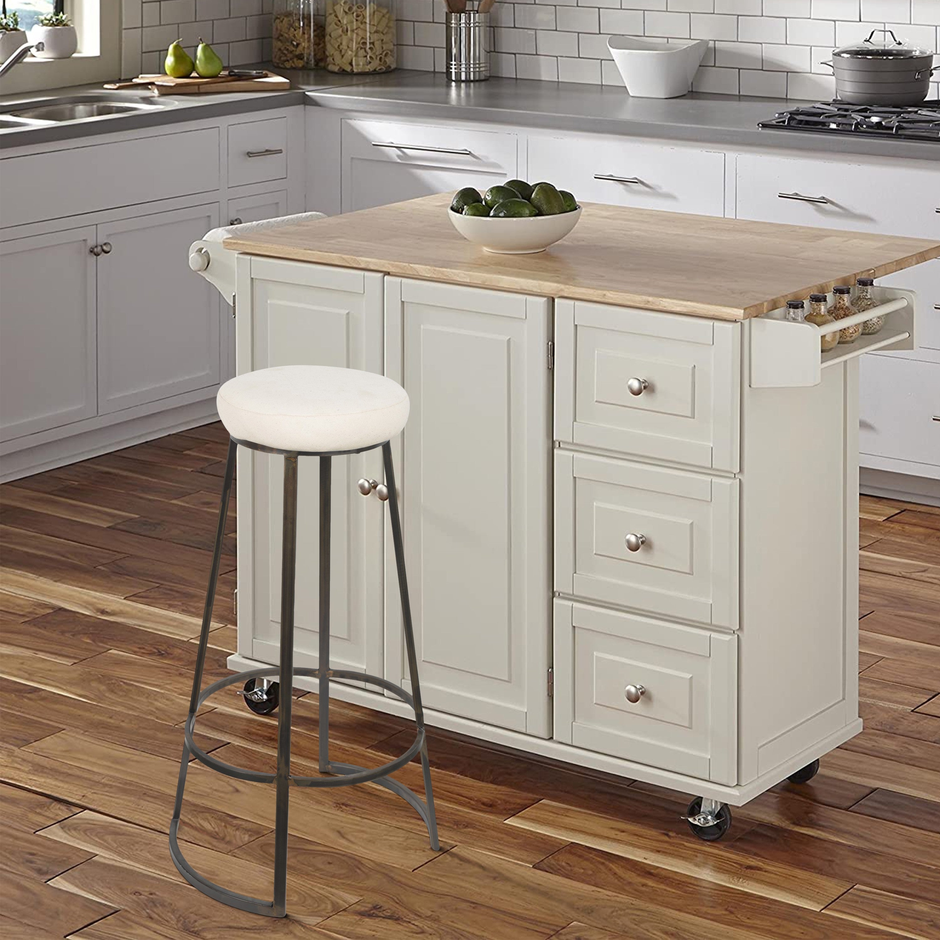 Benzara Metal Framed Backless Counter Stool With Polyester Seat, Black & White