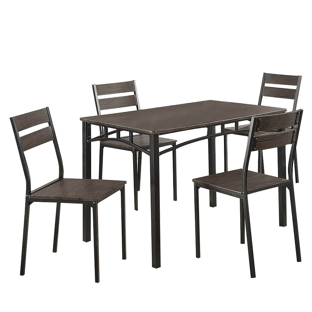 Benzara 5 Piece Metal And Wood Dining Table Set In Antique Brown