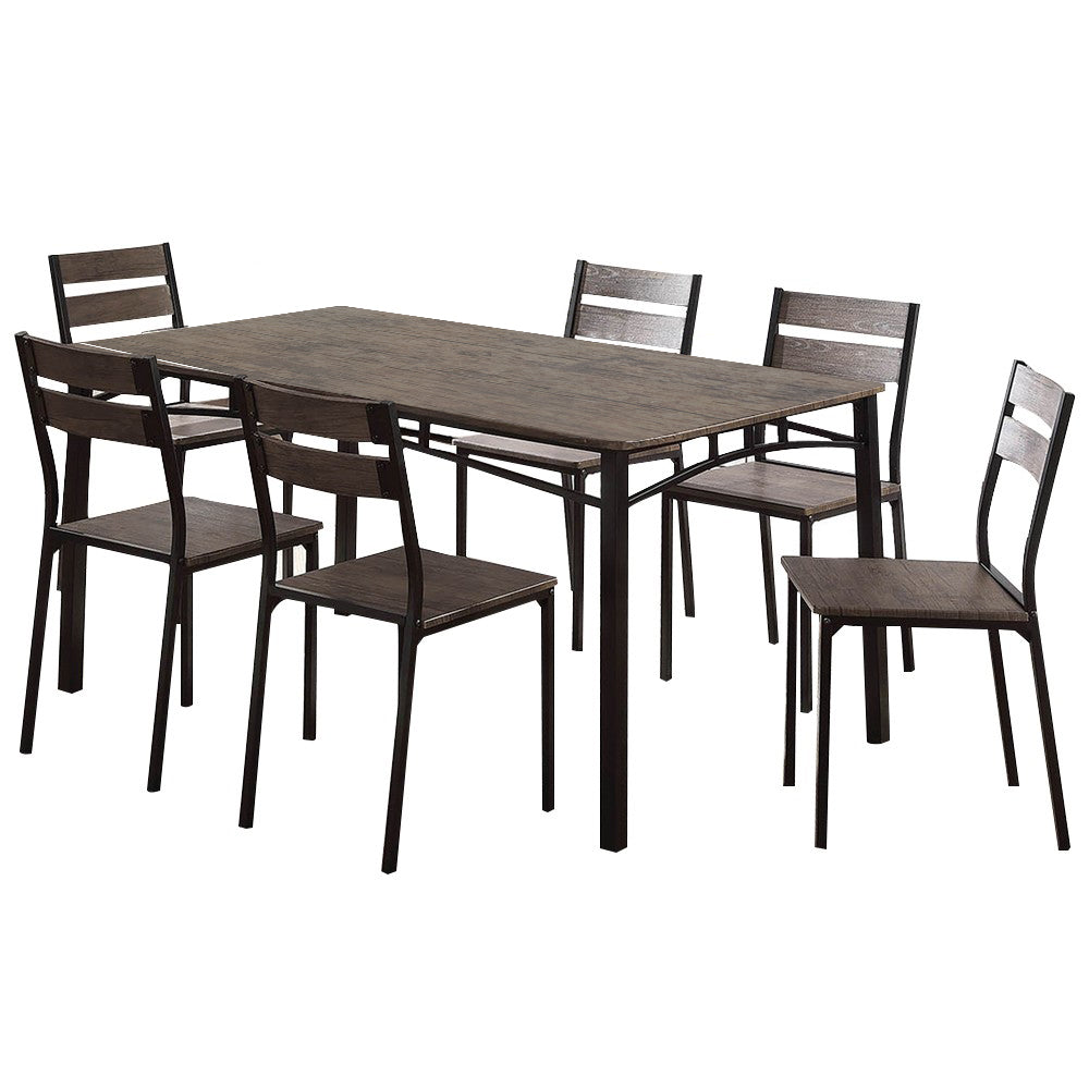 Benzara 7 Piece Metal And Wood Dining Table Set In Antique Brown
