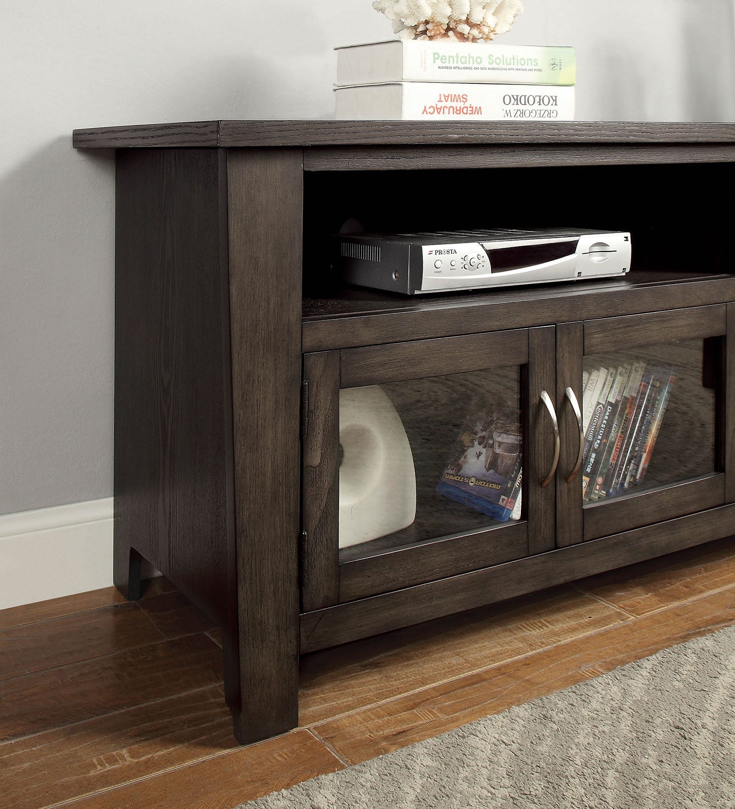Benzara 60" Wooden TV Stand With 2 Cabinets And 2 Open Shelves In Brown
