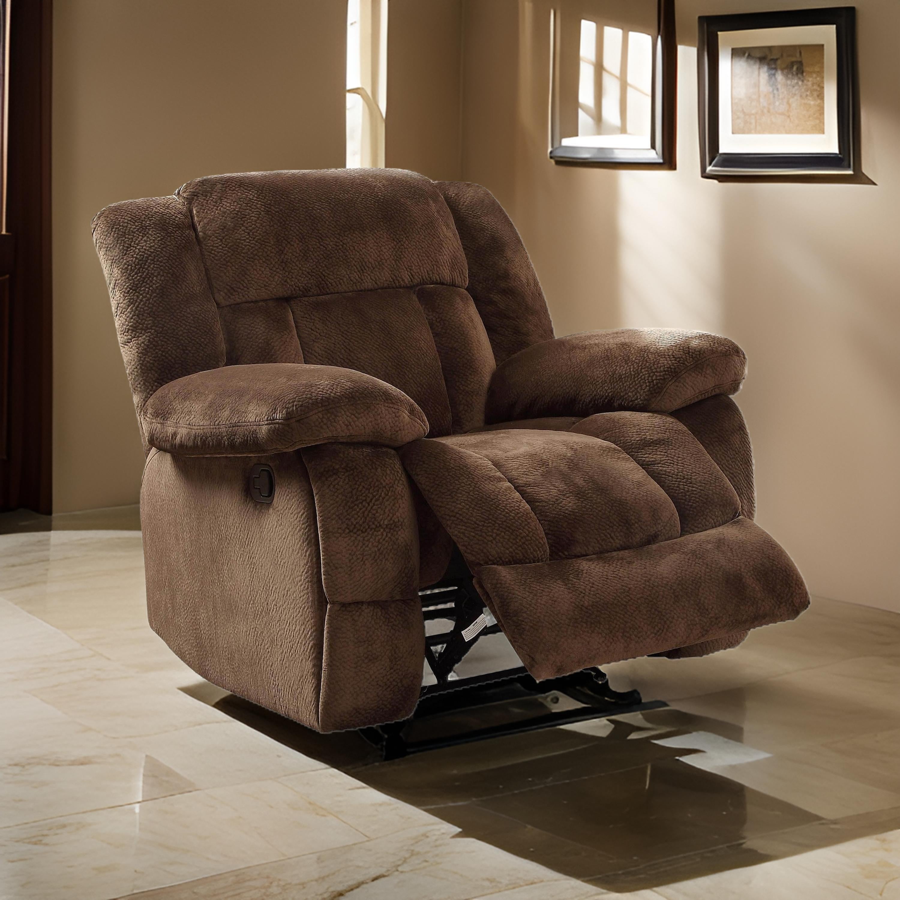 Benzara Microfiber Textured Fabric Glider Reclining Chair, Brown