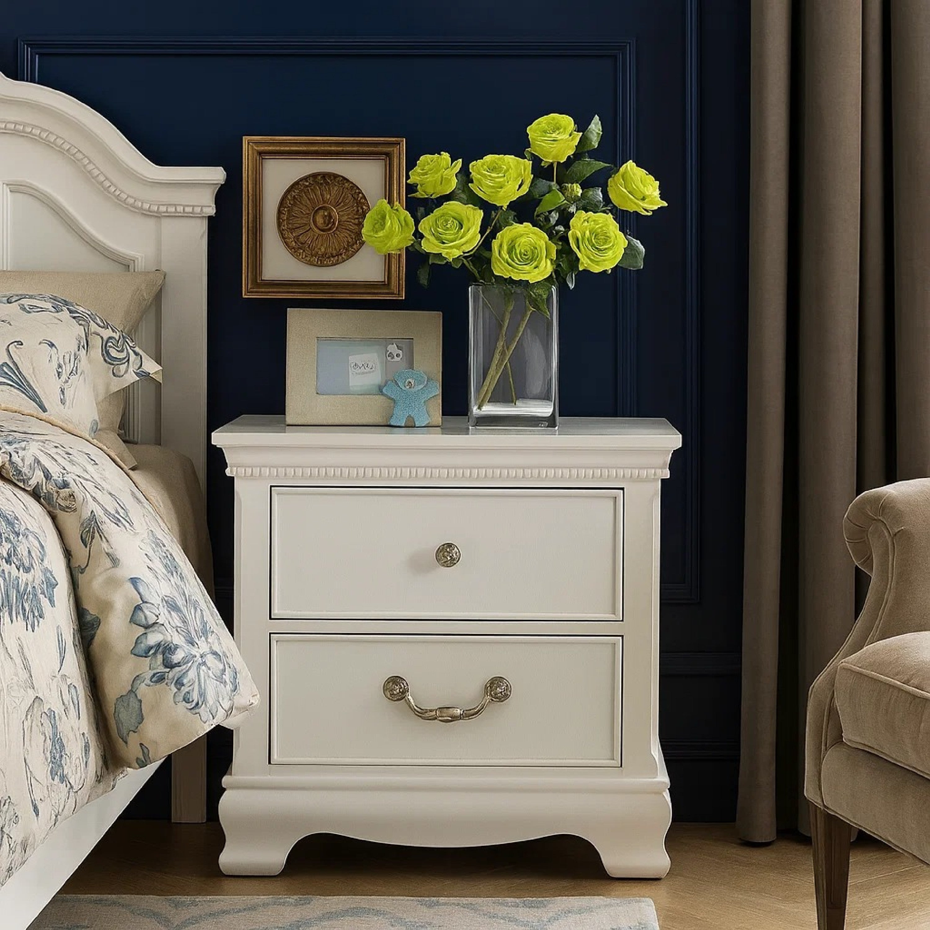 Benzara Wooden Night stand With 2 Drawers, White