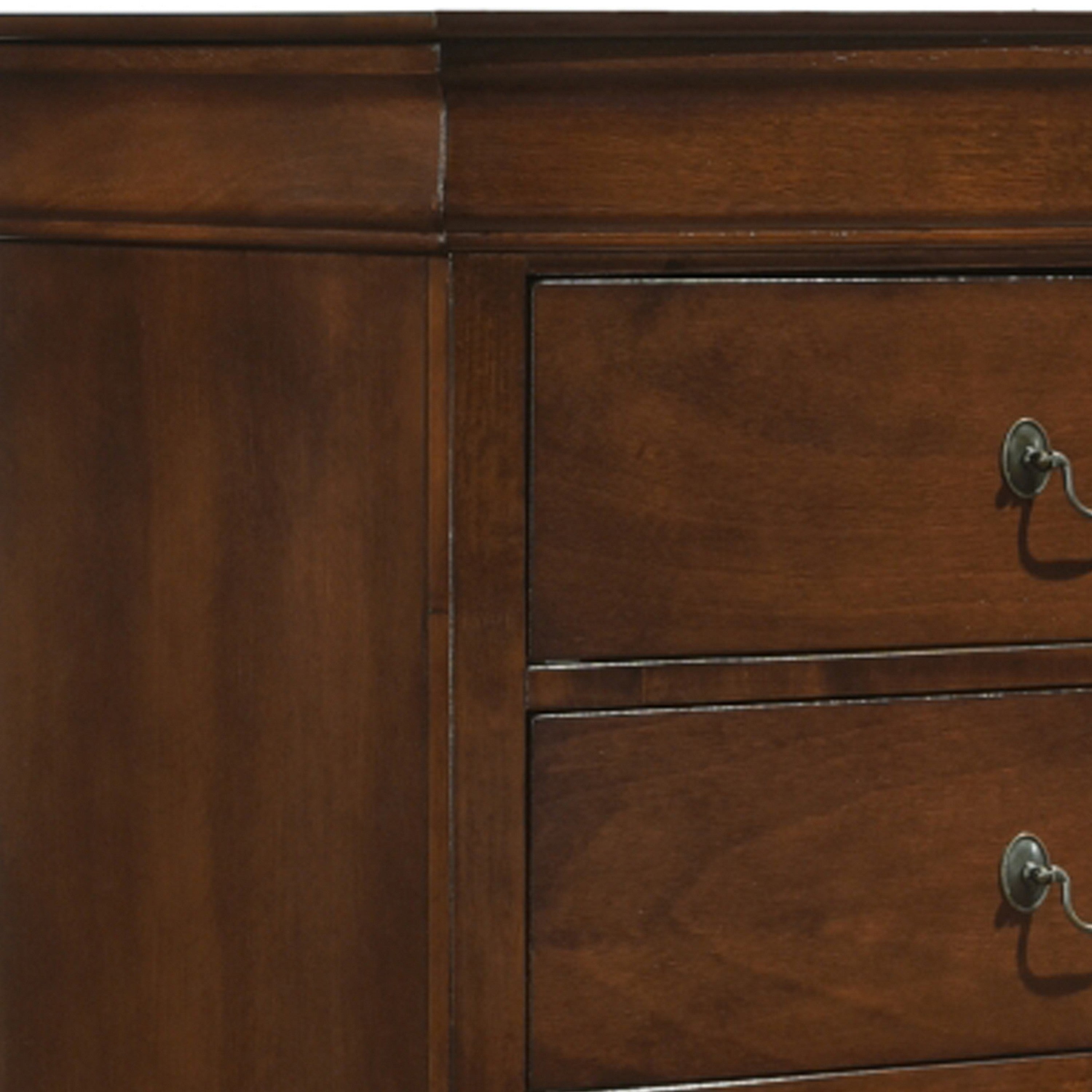 Benzara 5 Drawer Wooden Chest with Metal Hardware, Cherry Brown
