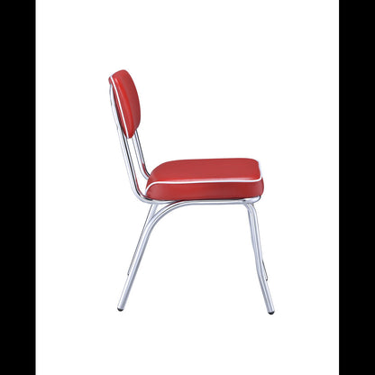 Benzara Dining Side Chair Set of 2, Retro Red Faux Leather, Chrome Metal Legs