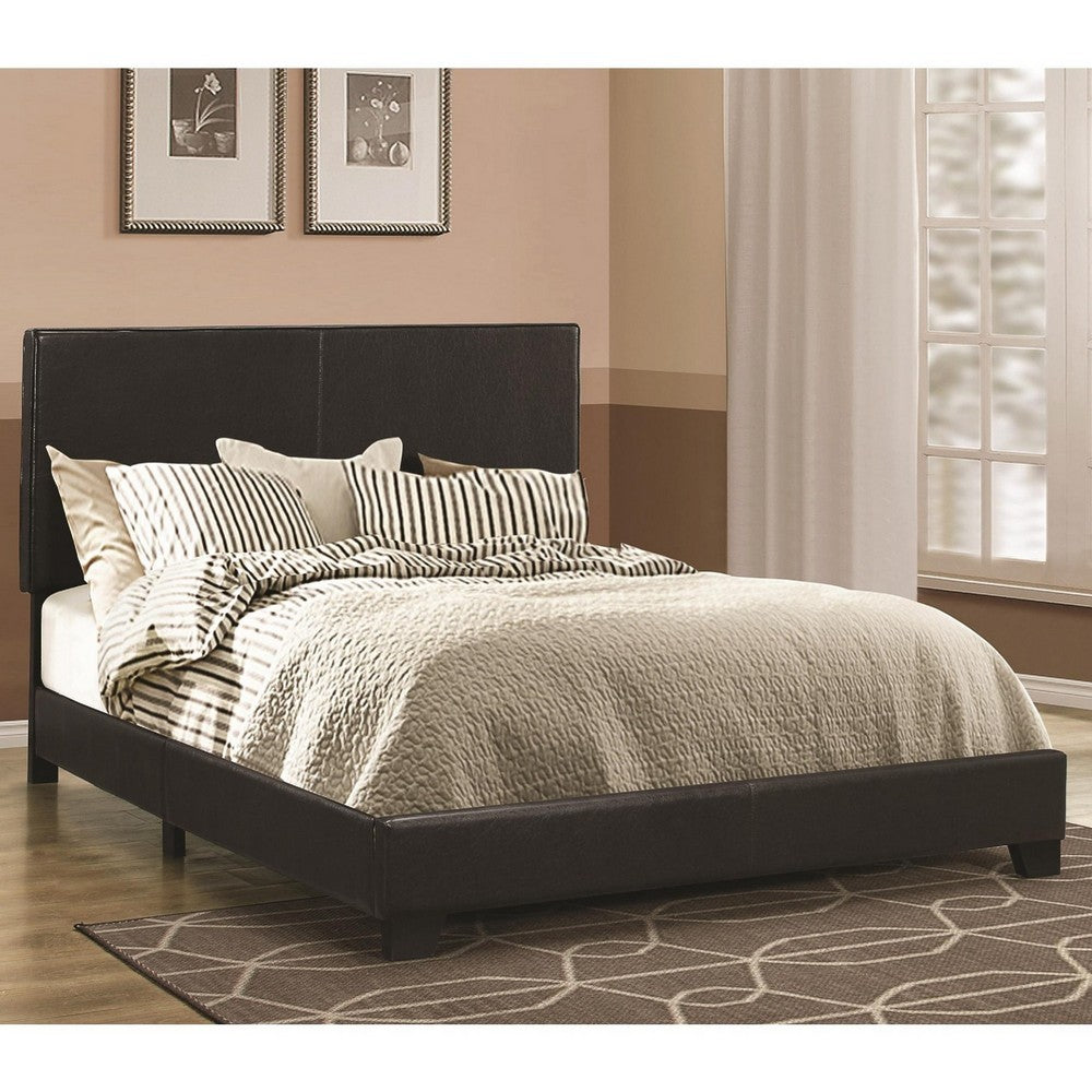 Benzara Leather Upholstered California King Size Platform Bed, Black