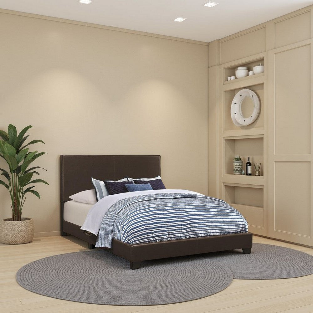 Benzara Leather Upholstered Full Size Platform Bed, Brown