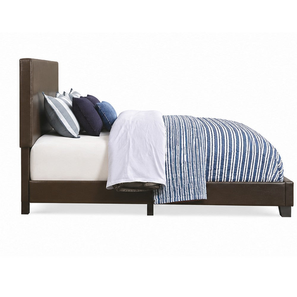 Benzara Leather Upholstered California King Size Platform Bed, Brown